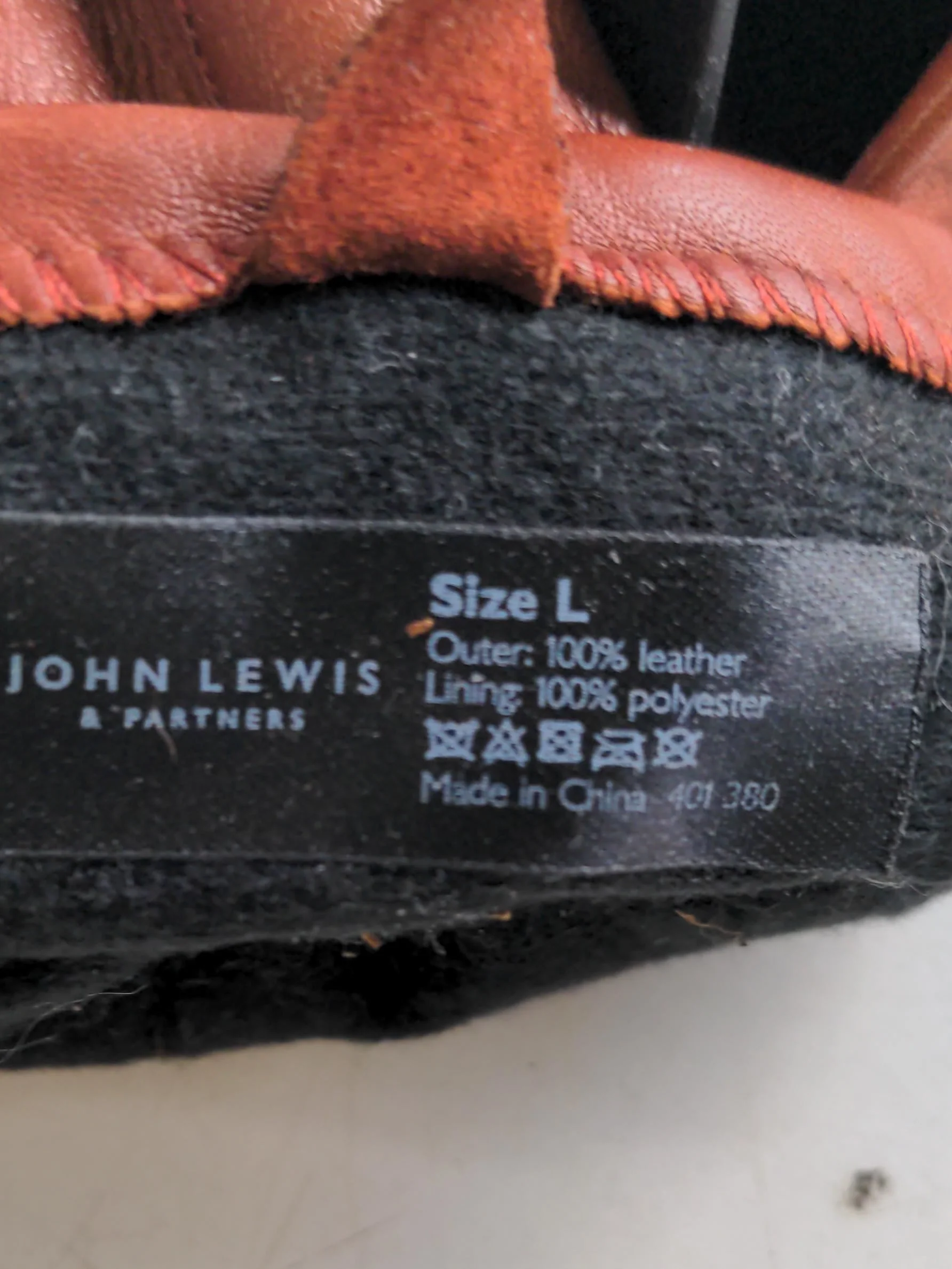 John Lewis Men's Gloves L Tan Leather with Polyester Glove - Image 6