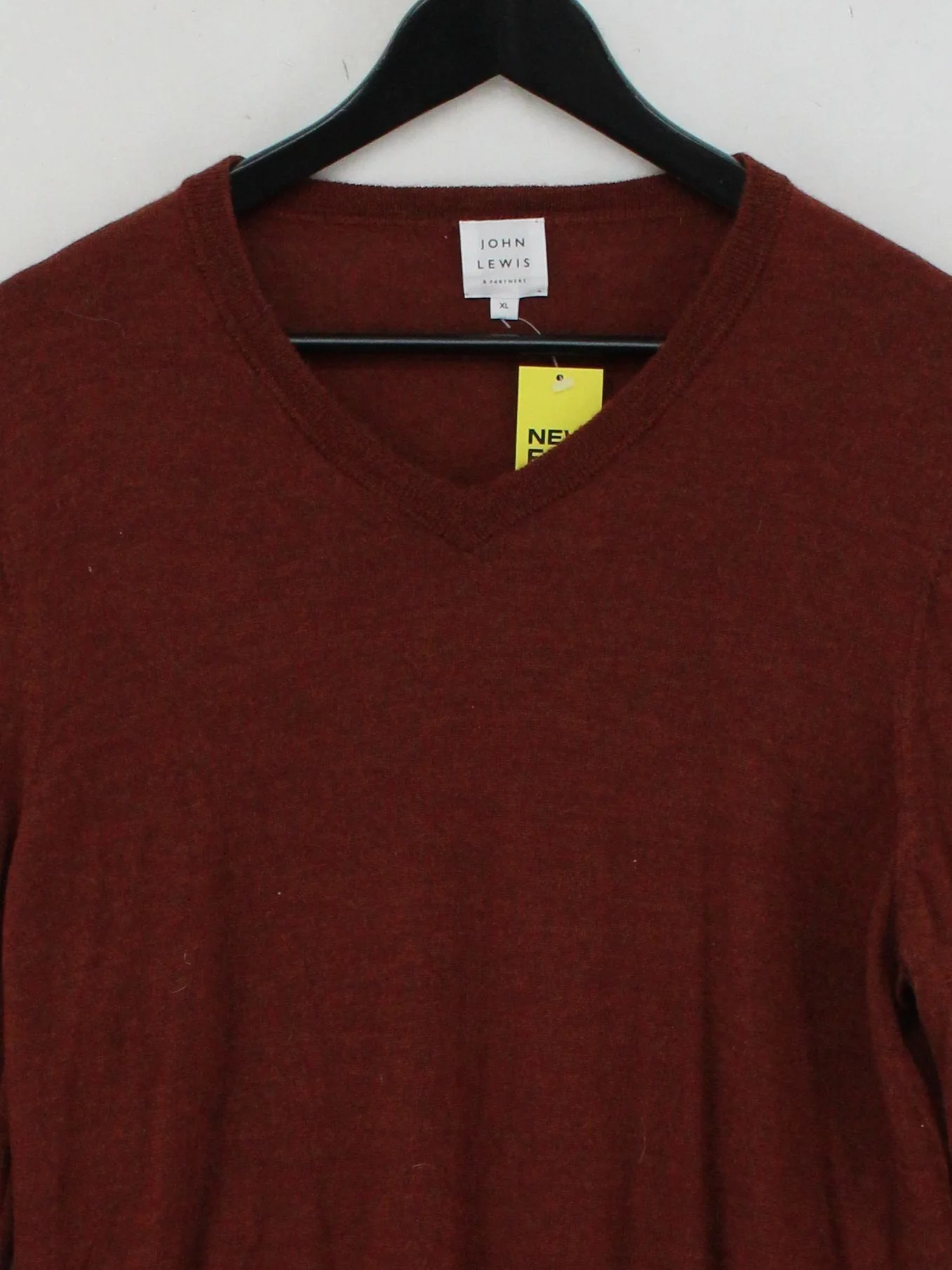 John Lewis Men's Jumper XL Brown 100% Wool V-Neck Pullover - Image 3