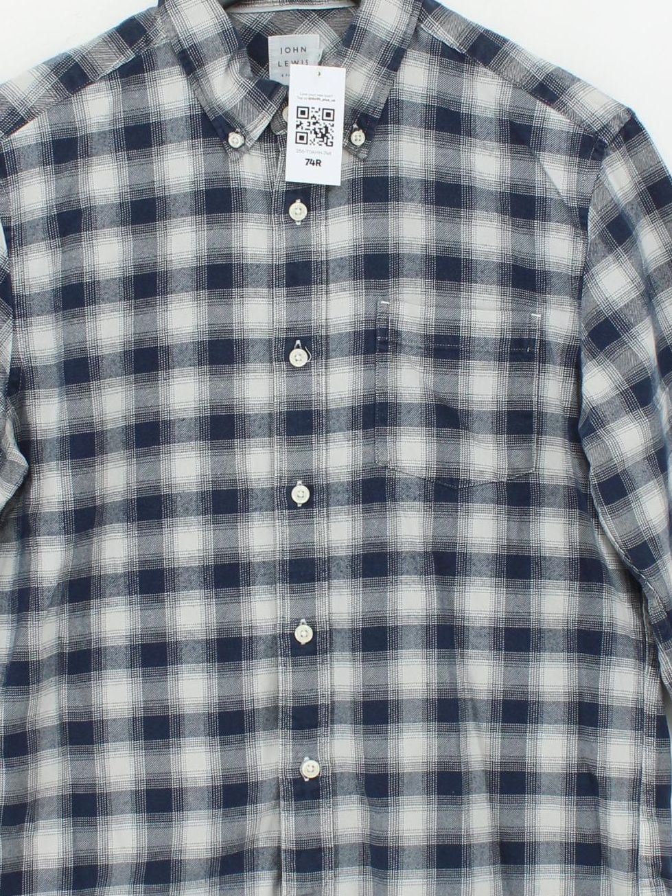John Lewis Men's Shirt M Blue Checkered 100% Cotton Basic - Image 3