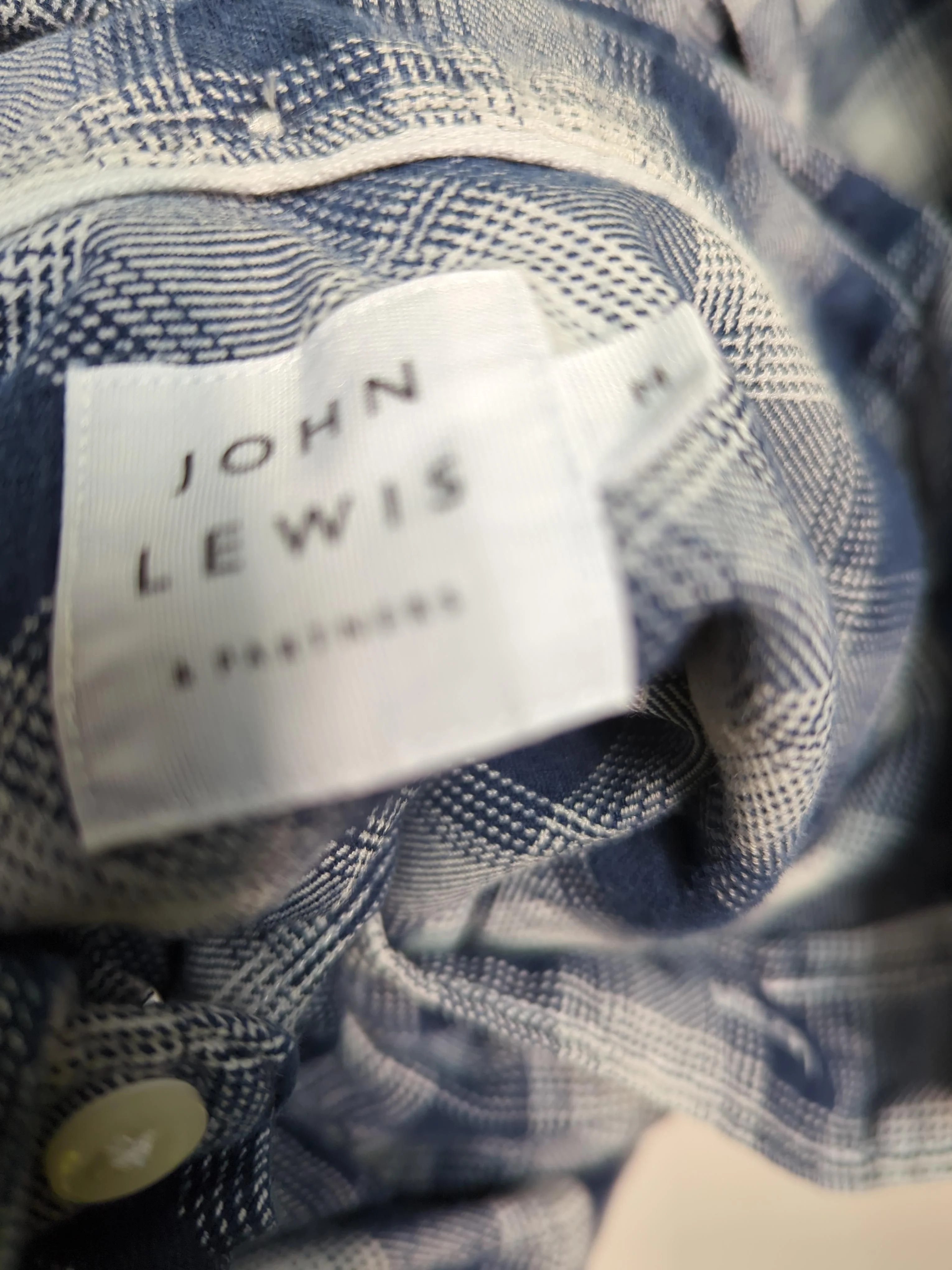 John Lewis Men's Shirt M Blue Checkered 100% Cotton Basic - Image 5