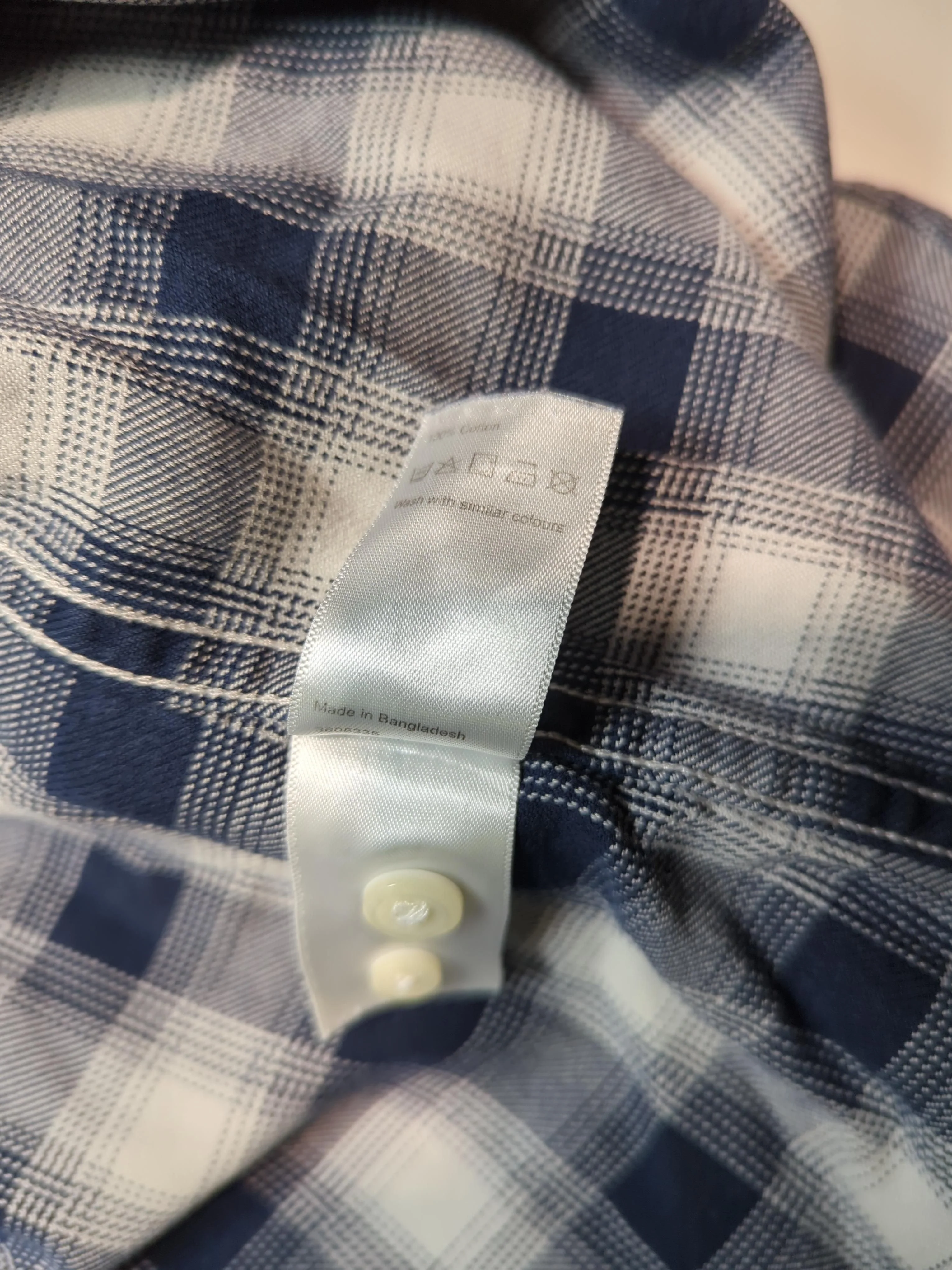 John Lewis Men's Shirt M Blue Checkered 100% Cotton Basic - Image 6