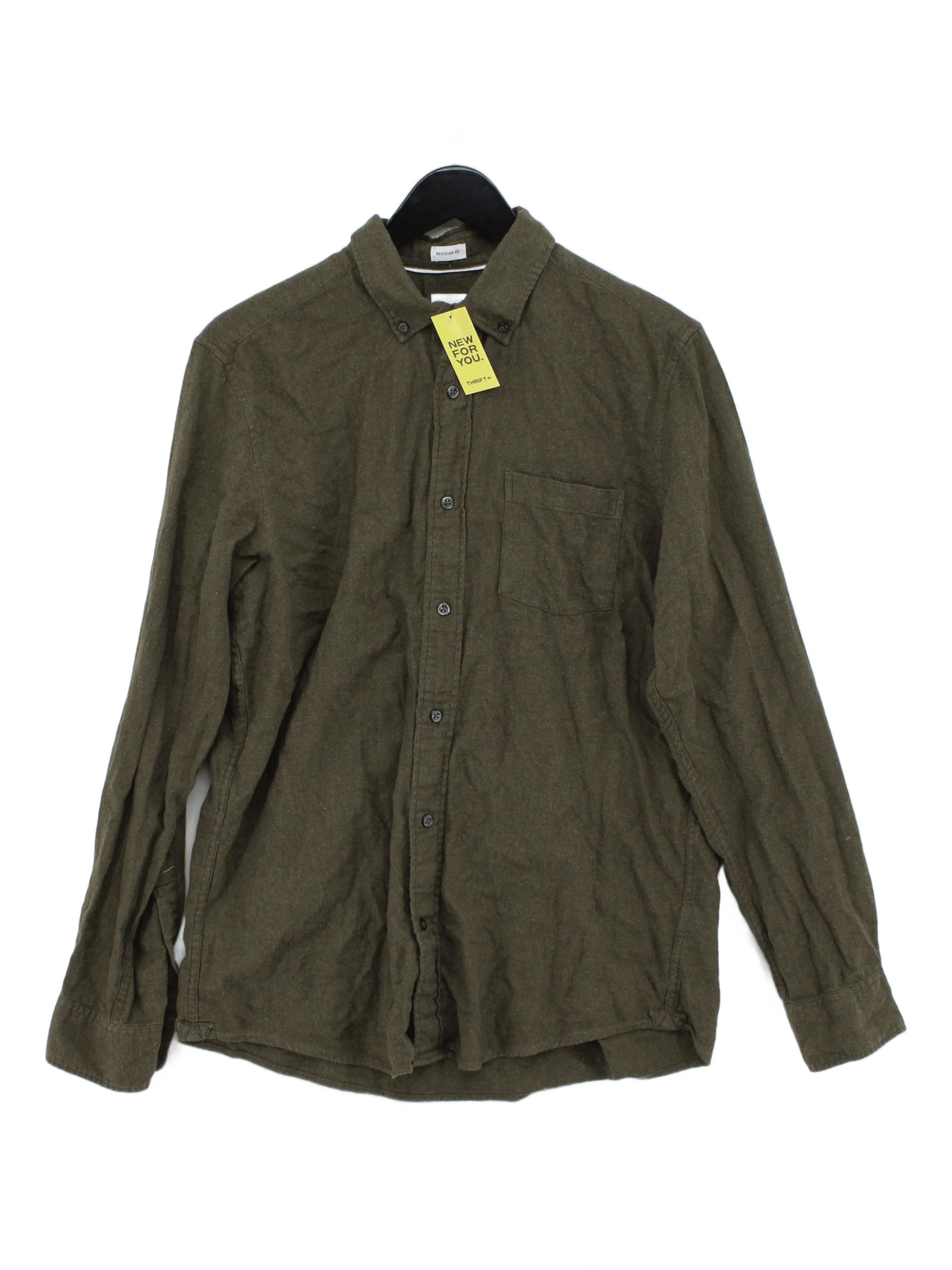 John Lewis Men's Shirt M Green 100% Cotton Basic