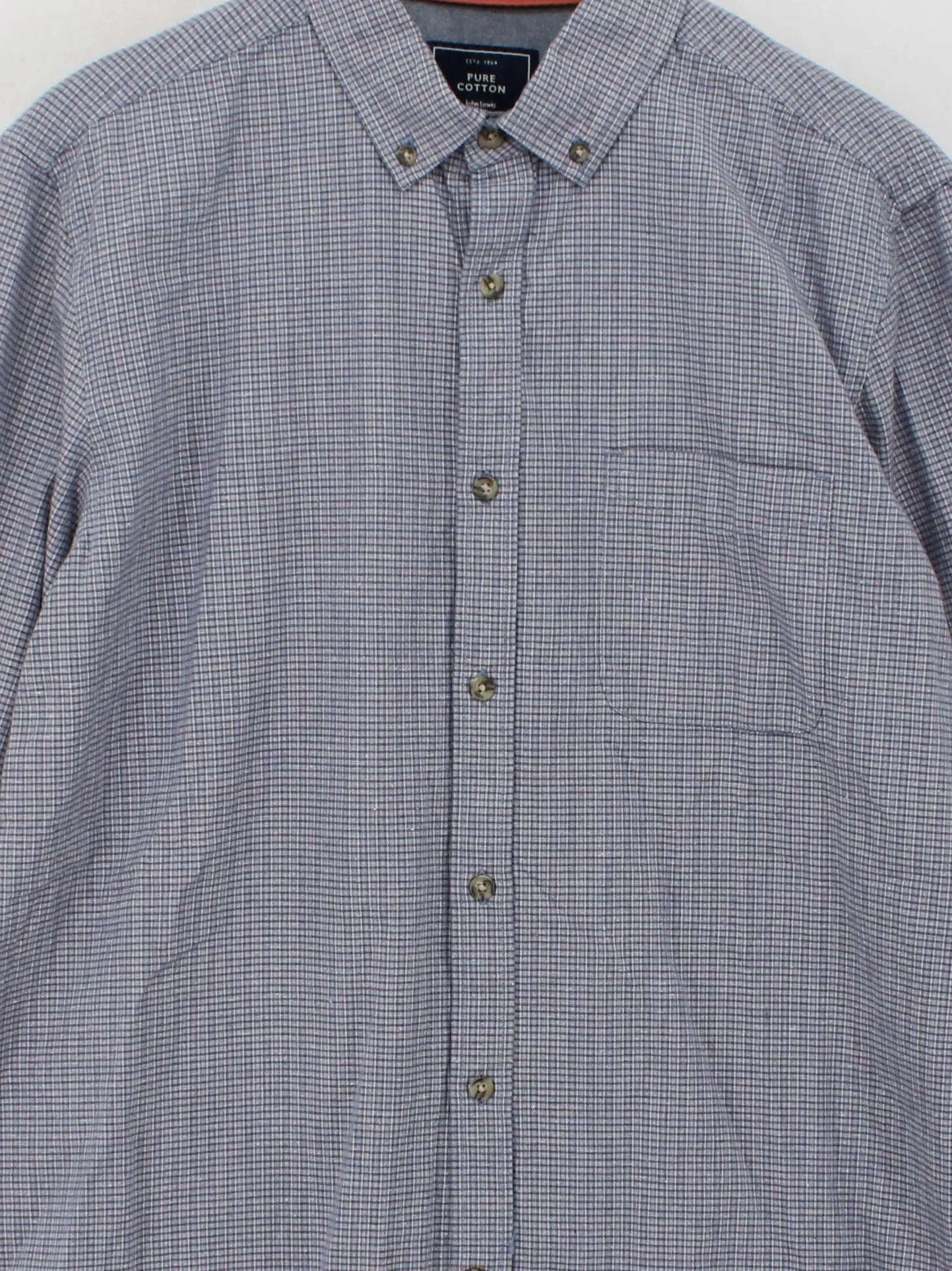 John Lewis Men's Shirt M Grey Checkered 100% Cotton Basic - Image 3