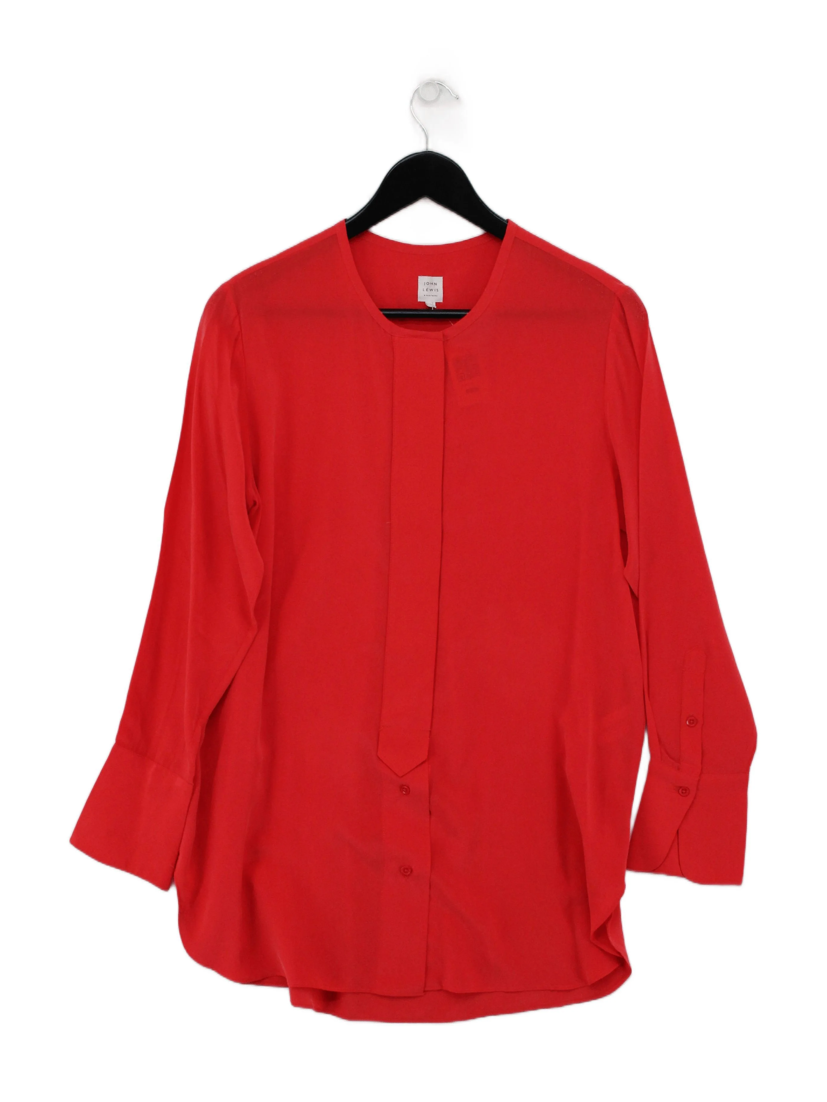 John Lewis Women's Blouse UK 8 Red 100% Silk Long Sleeve Round Neck Basic