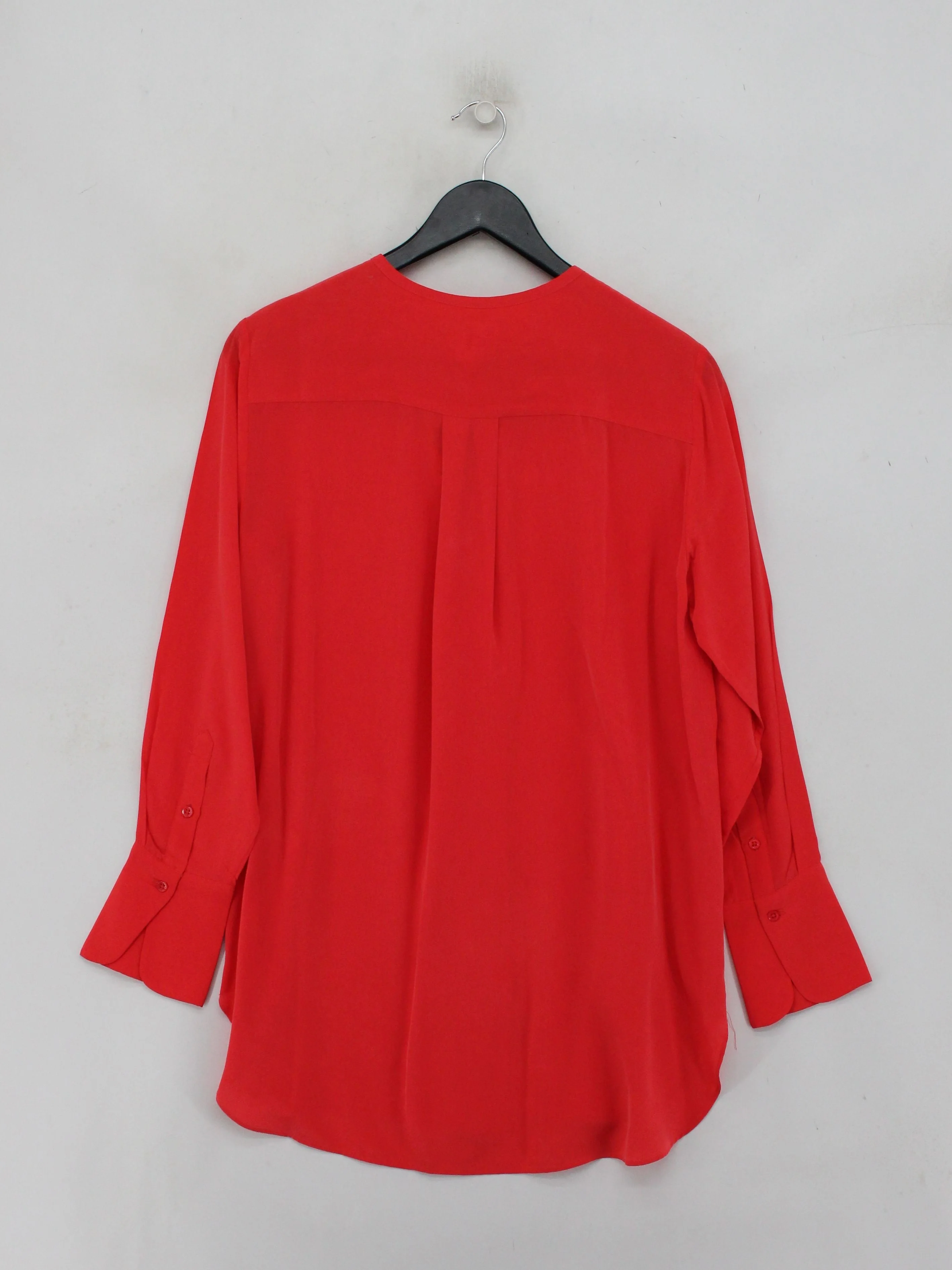 John Lewis Women's Blouse UK 8 Red 100% Silk Long Sleeve Round Neck Basic - Image 2