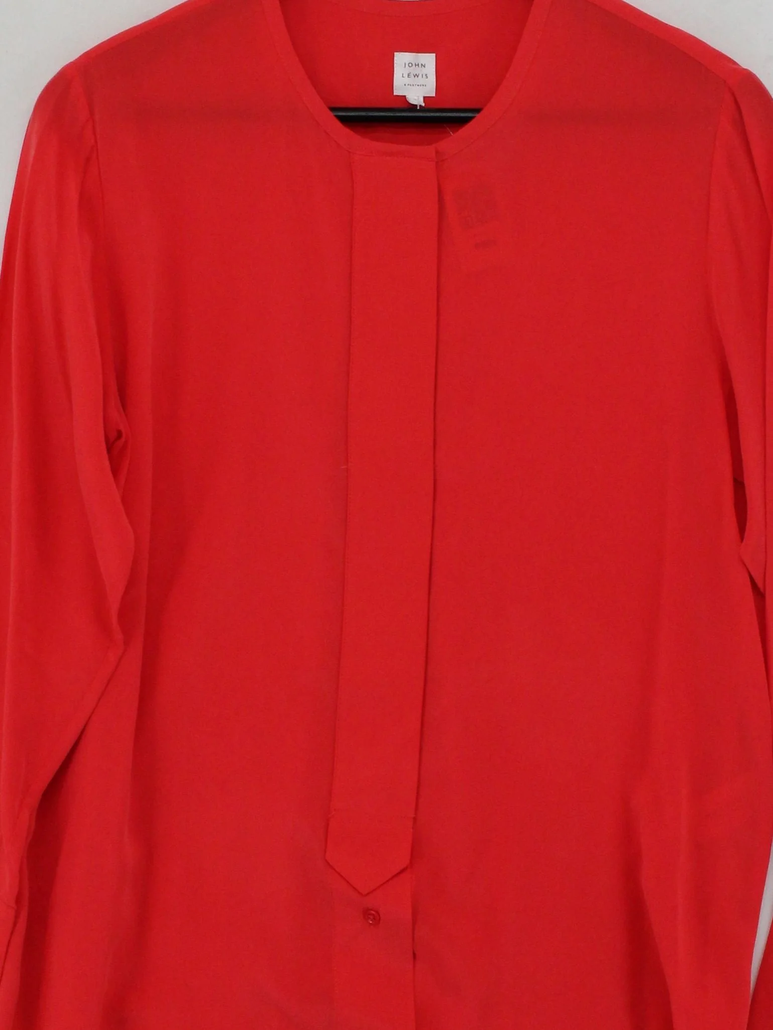 John Lewis Women's Blouse UK 8 Red 100% Silk Long Sleeve Round Neck Basic - Image 3