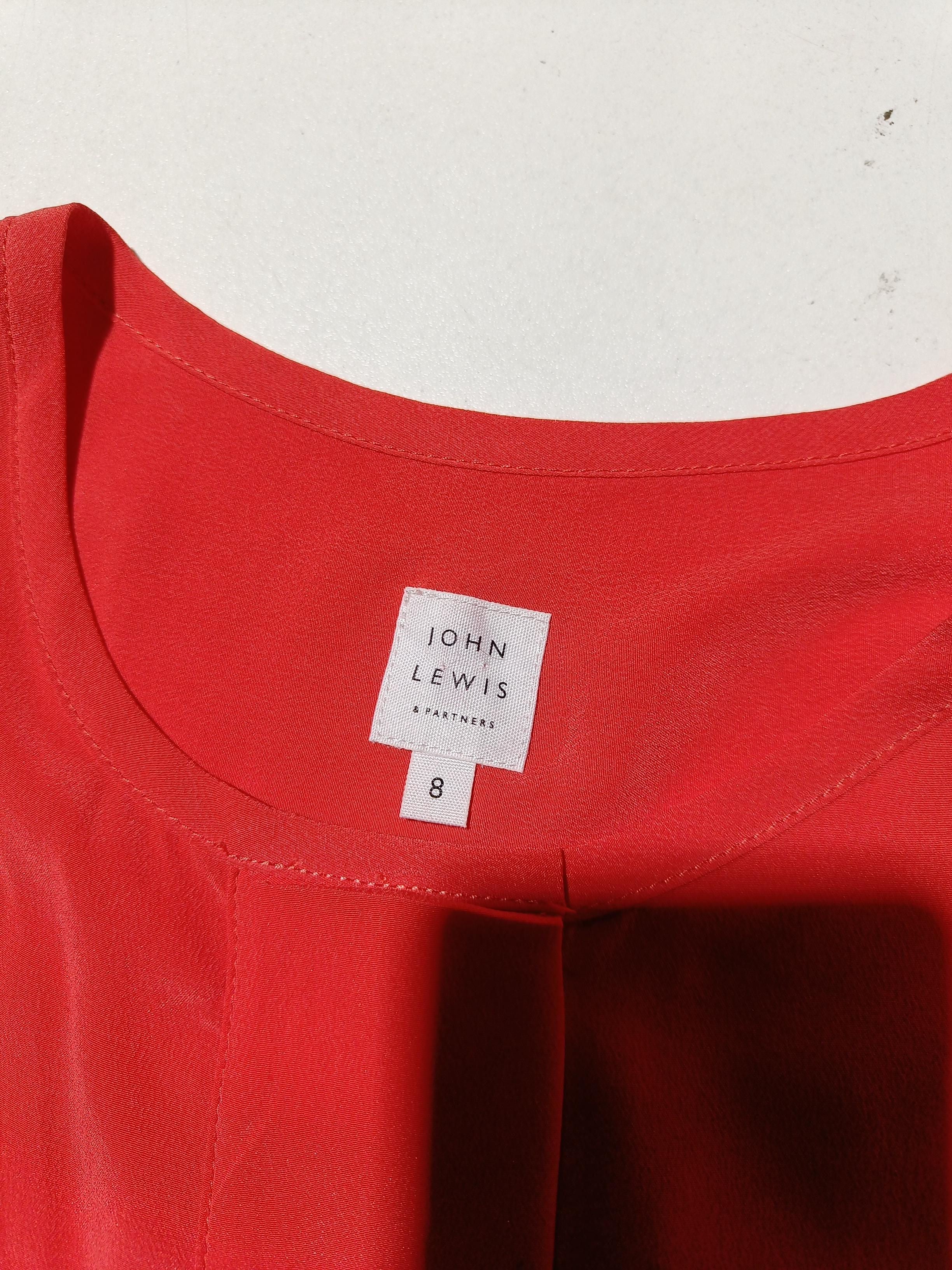 John Lewis Women's Blouse UK 8 Red 100% Silk Long Sleeve Round Neck Basic - Image 5