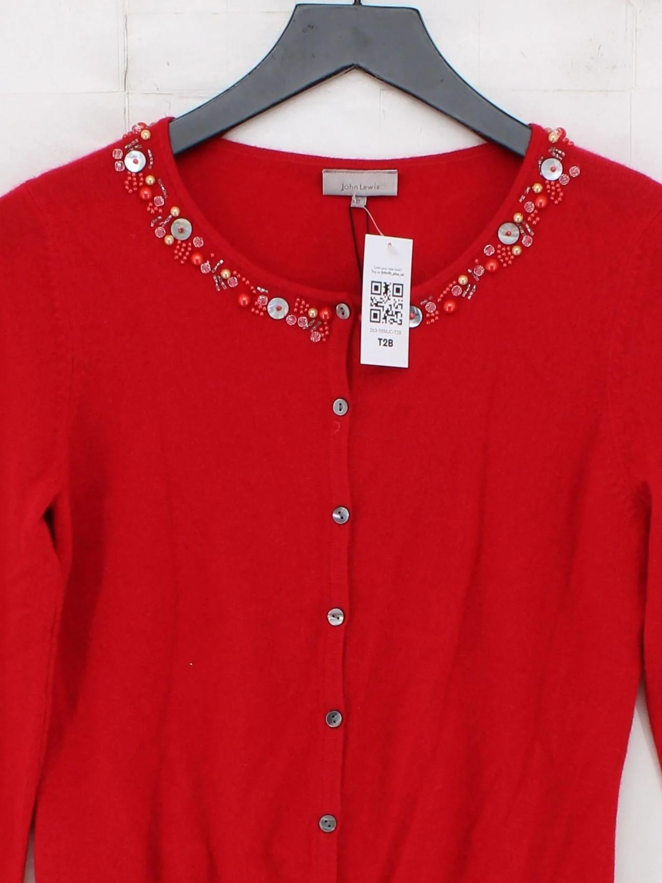 John Lewis Women's Cardigan S Red 100% Cashmere Cardigan New with tags - Image 3
