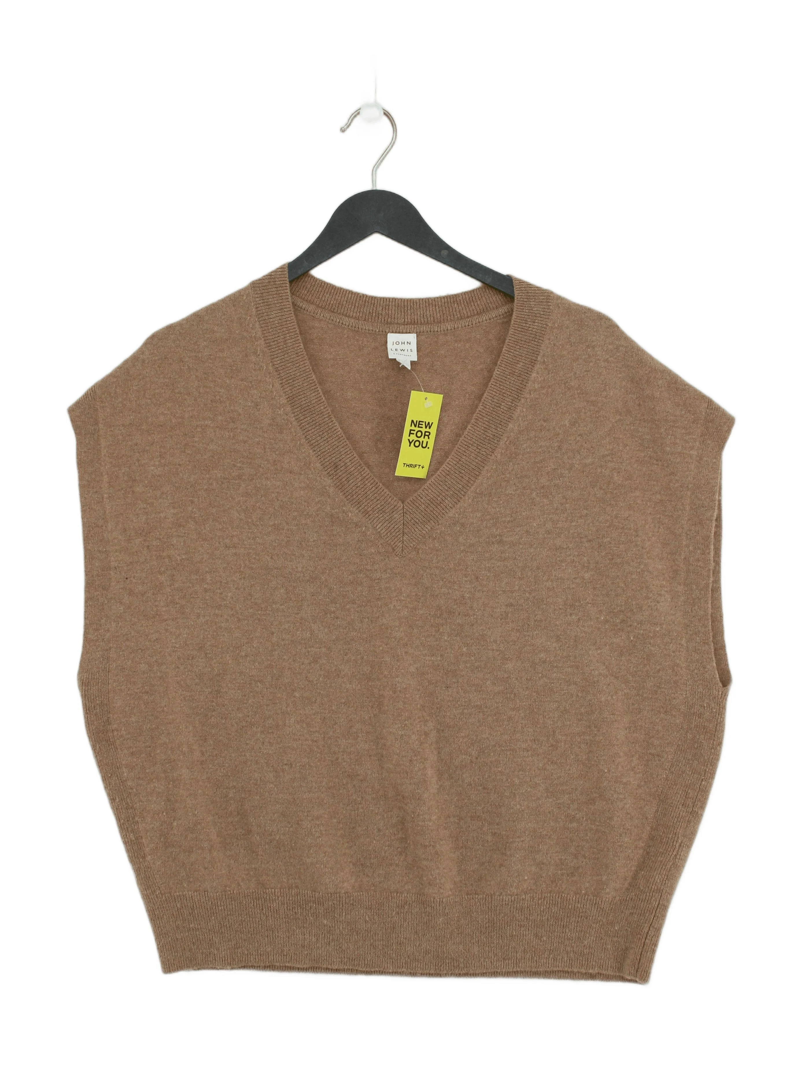 John Lewis Women's Jumper L Tan 100% Cashmere V-Neck Vest