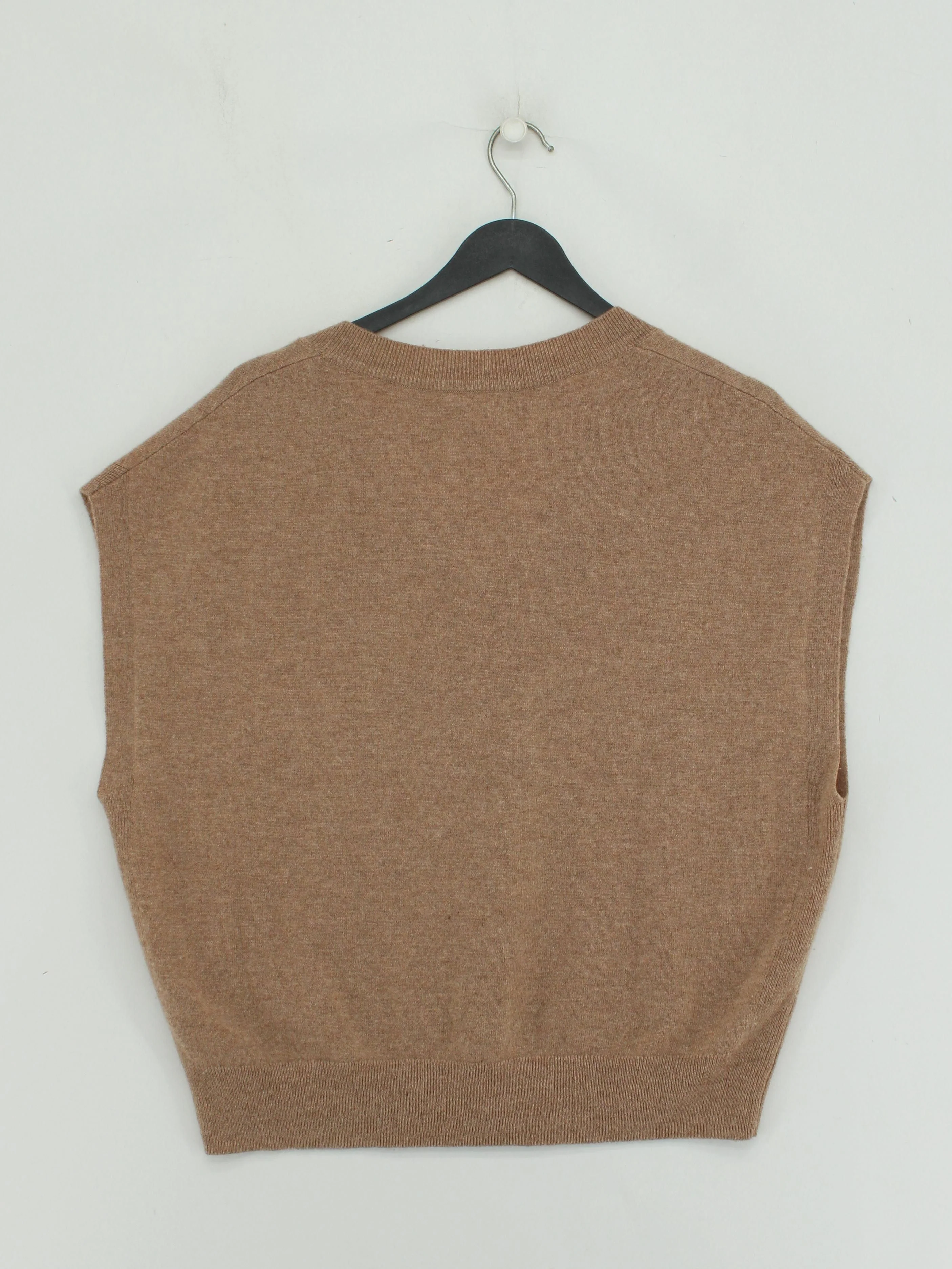 John Lewis Women's Jumper L Tan 100% Cashmere V-Neck Vest - Image 2
