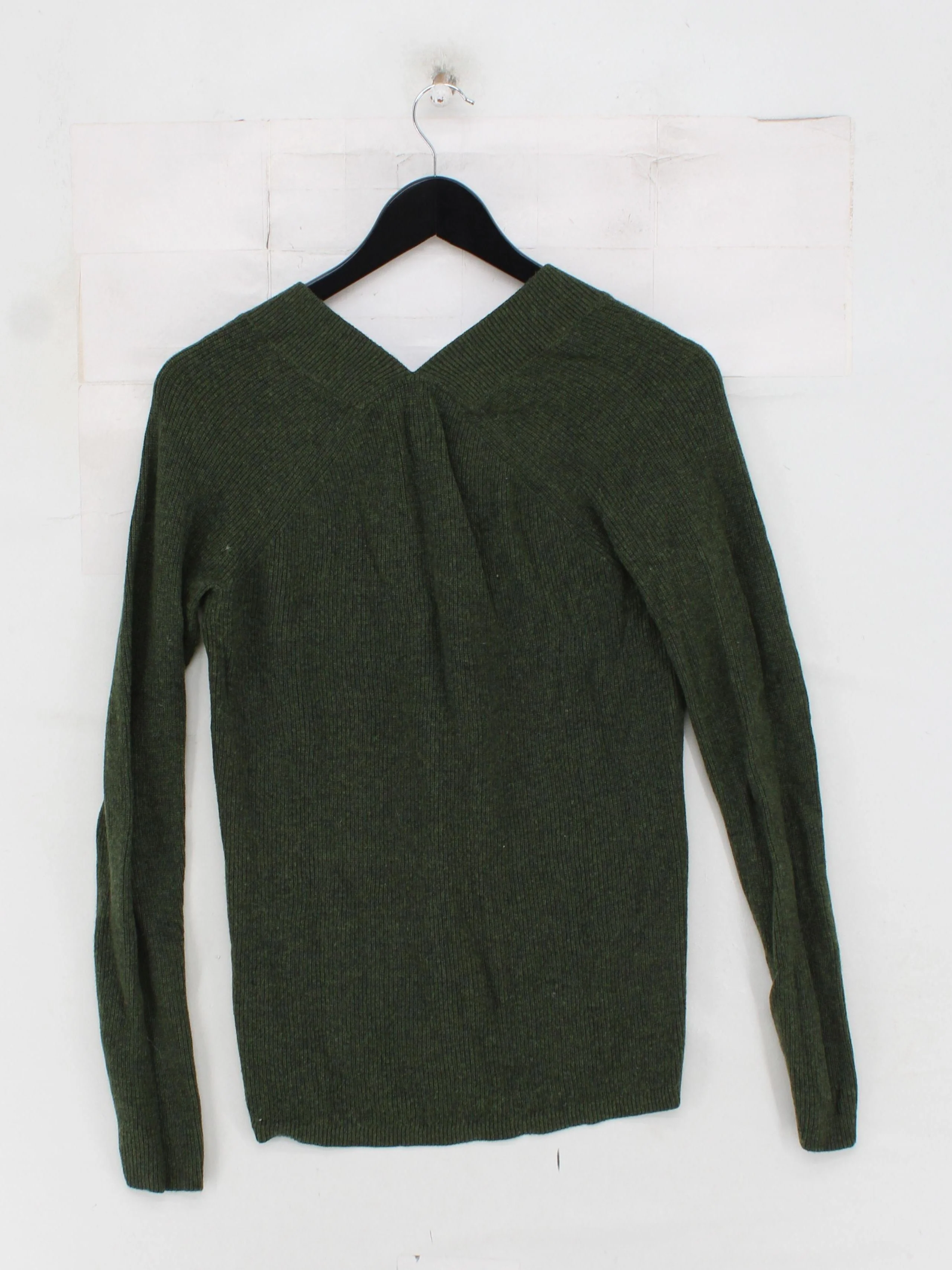 John Lewis Women's Jumper UK 10 Green Nylon with Wool, Viscose V-Neck Pullover - Image 2