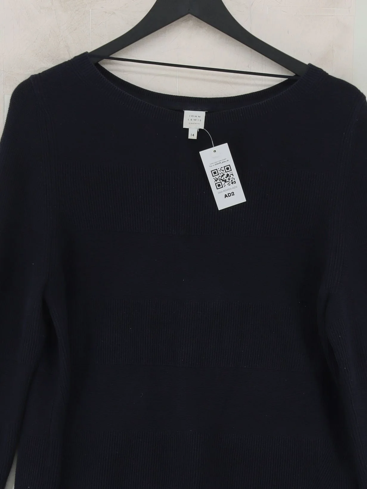John Lewis Women's Jumper UK 14 Blue 100% Cotton Round Neck Pullover - Image 3