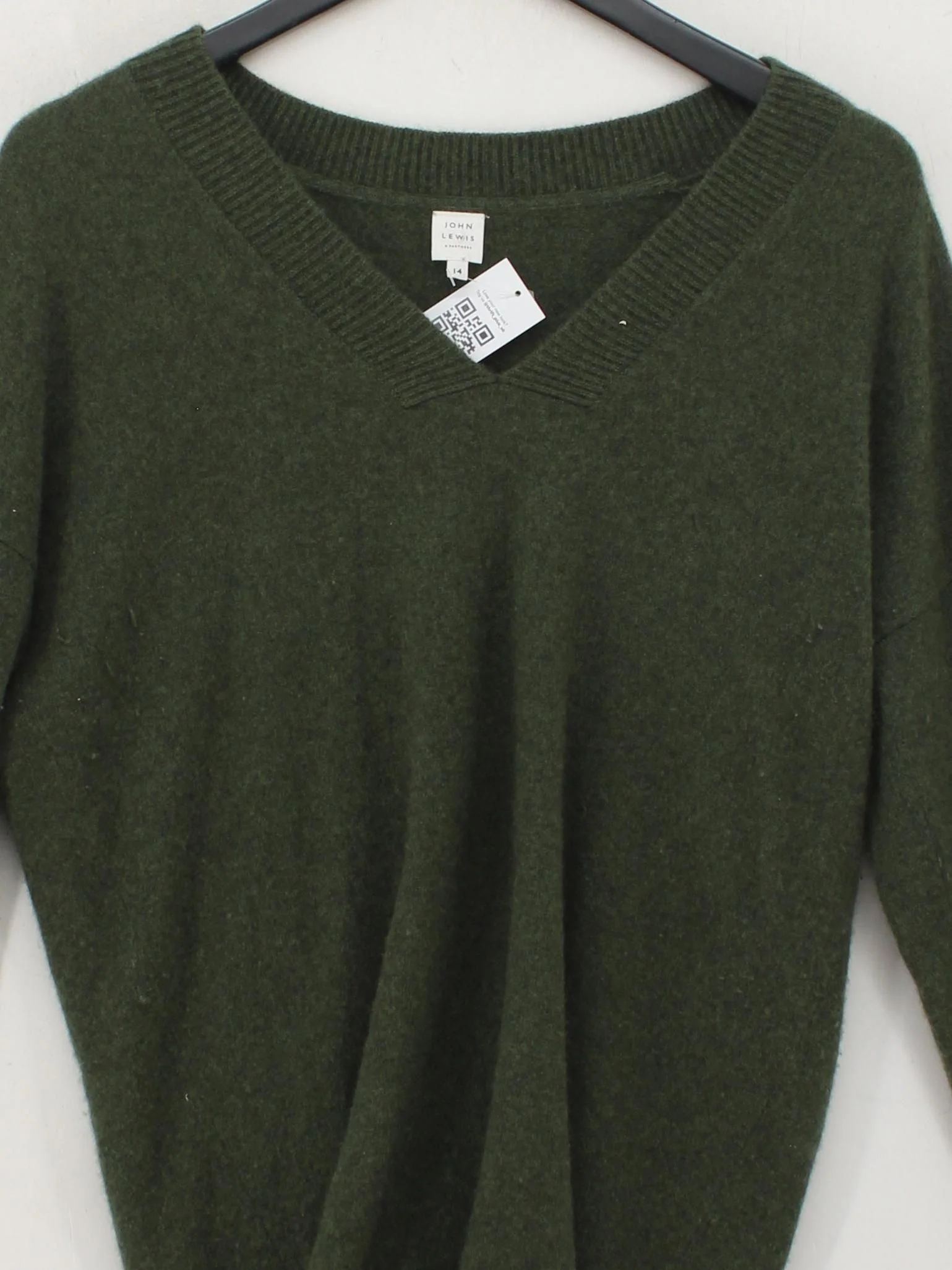 John Lewis Women's Jumper UK 14 Green 100% Cashmere V-Neck Pullover - Image 3