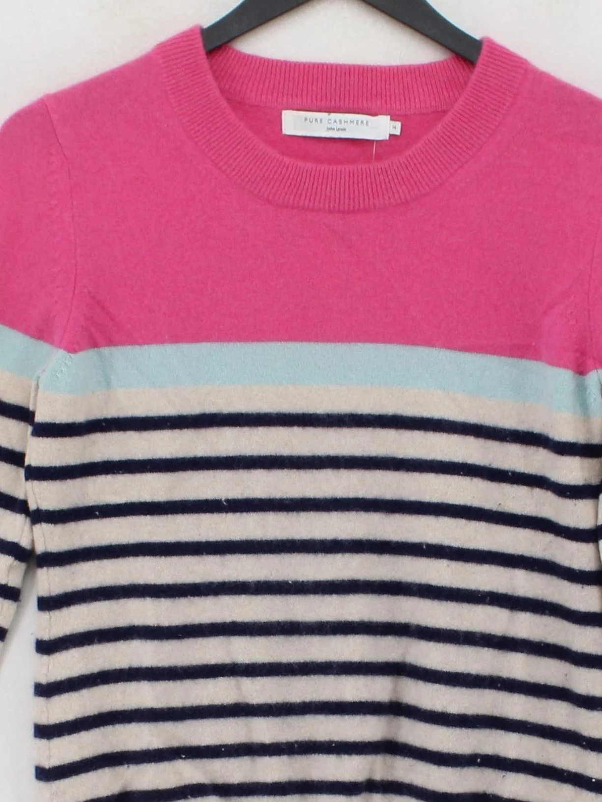 John Lewis Women's Jumper UK 14 Multi Striped 100% Cashmere Crew Neck Pullover - Image 3