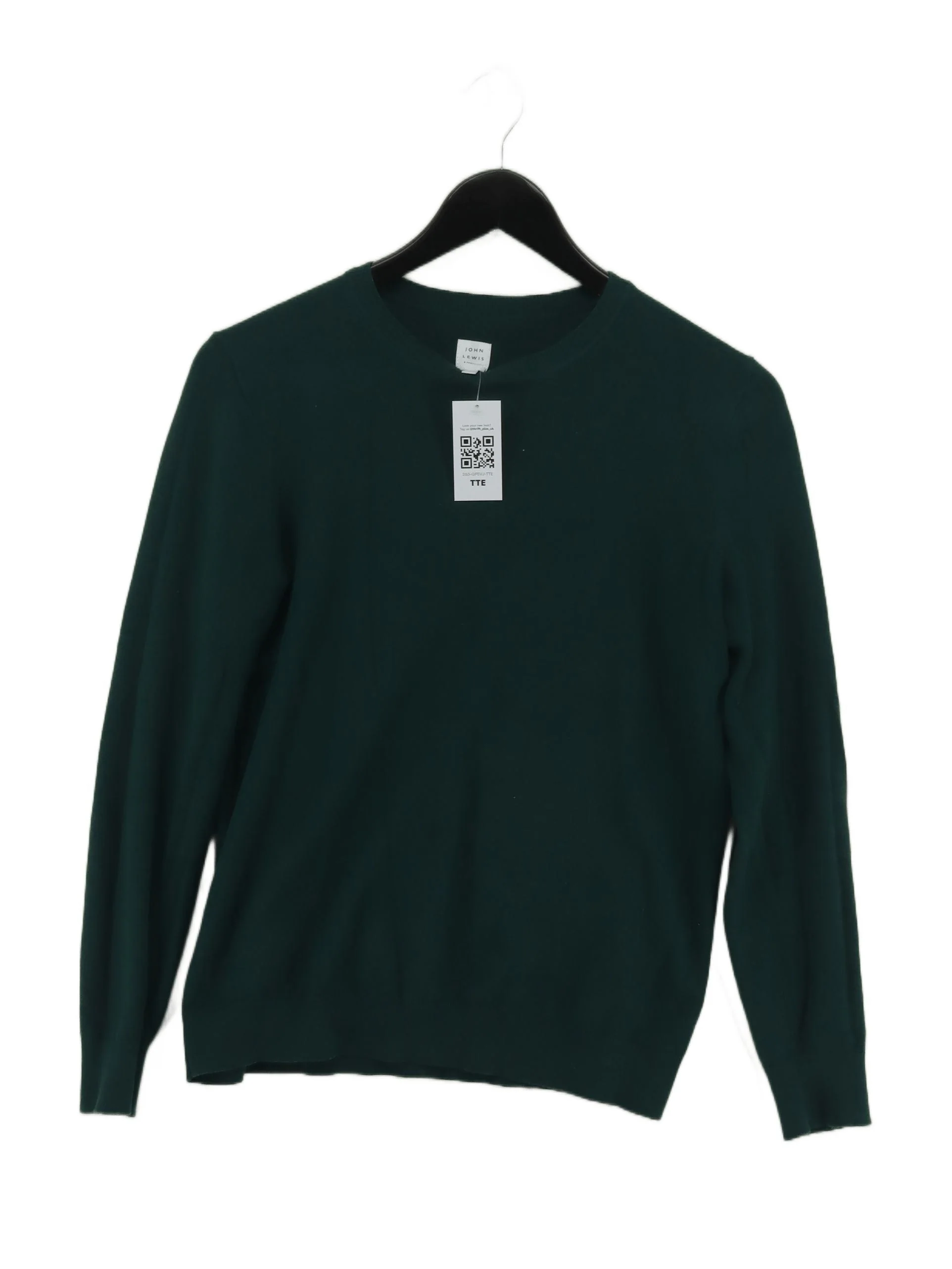 John Lewis Women's Jumper UK 8 Green Cotton with Nylon Crew Neck Pullover