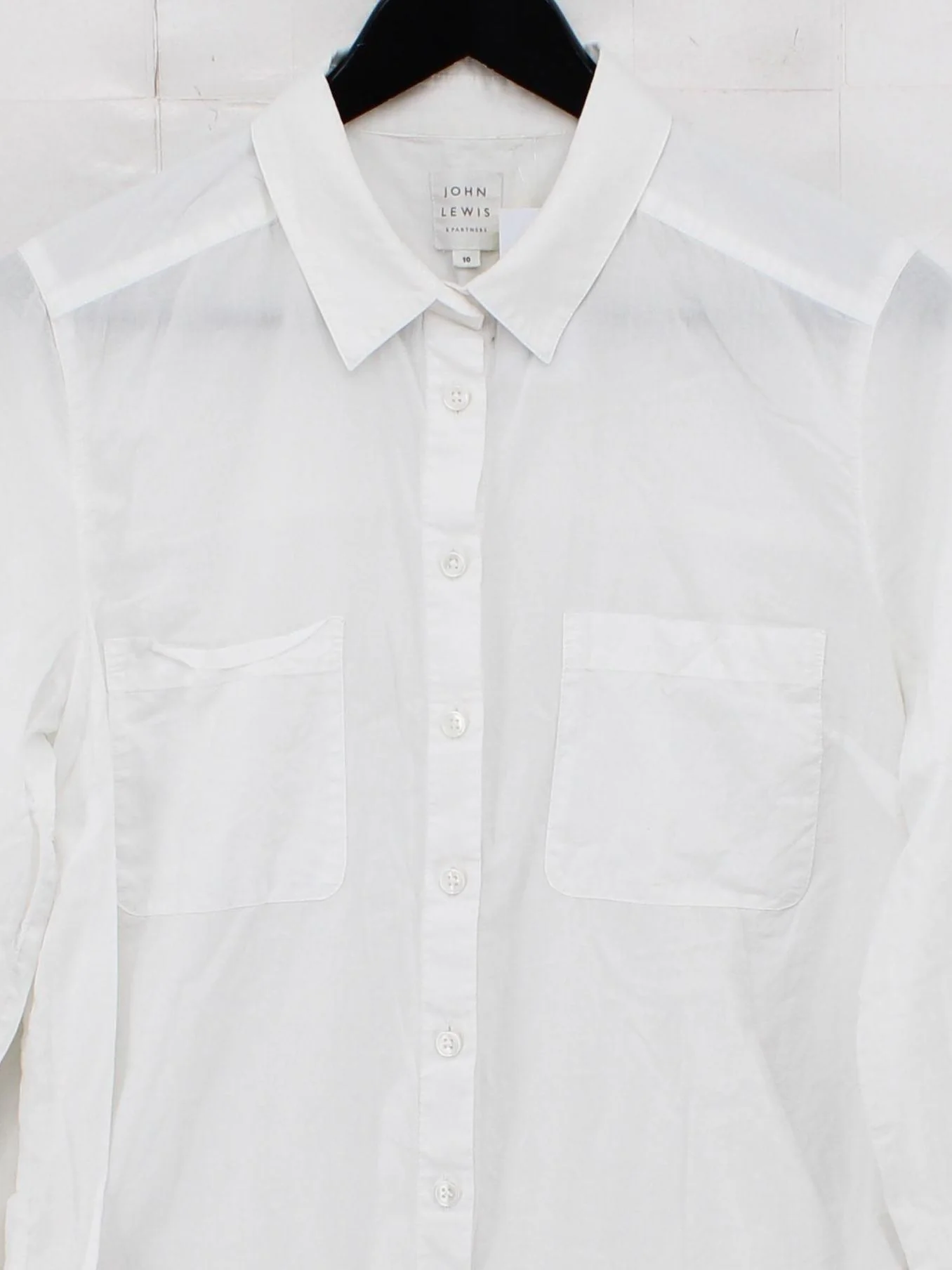 John Lewis Women's Shirt UK 10 White 100% Cotton Long Sleeve Collared Basic - Image 3
