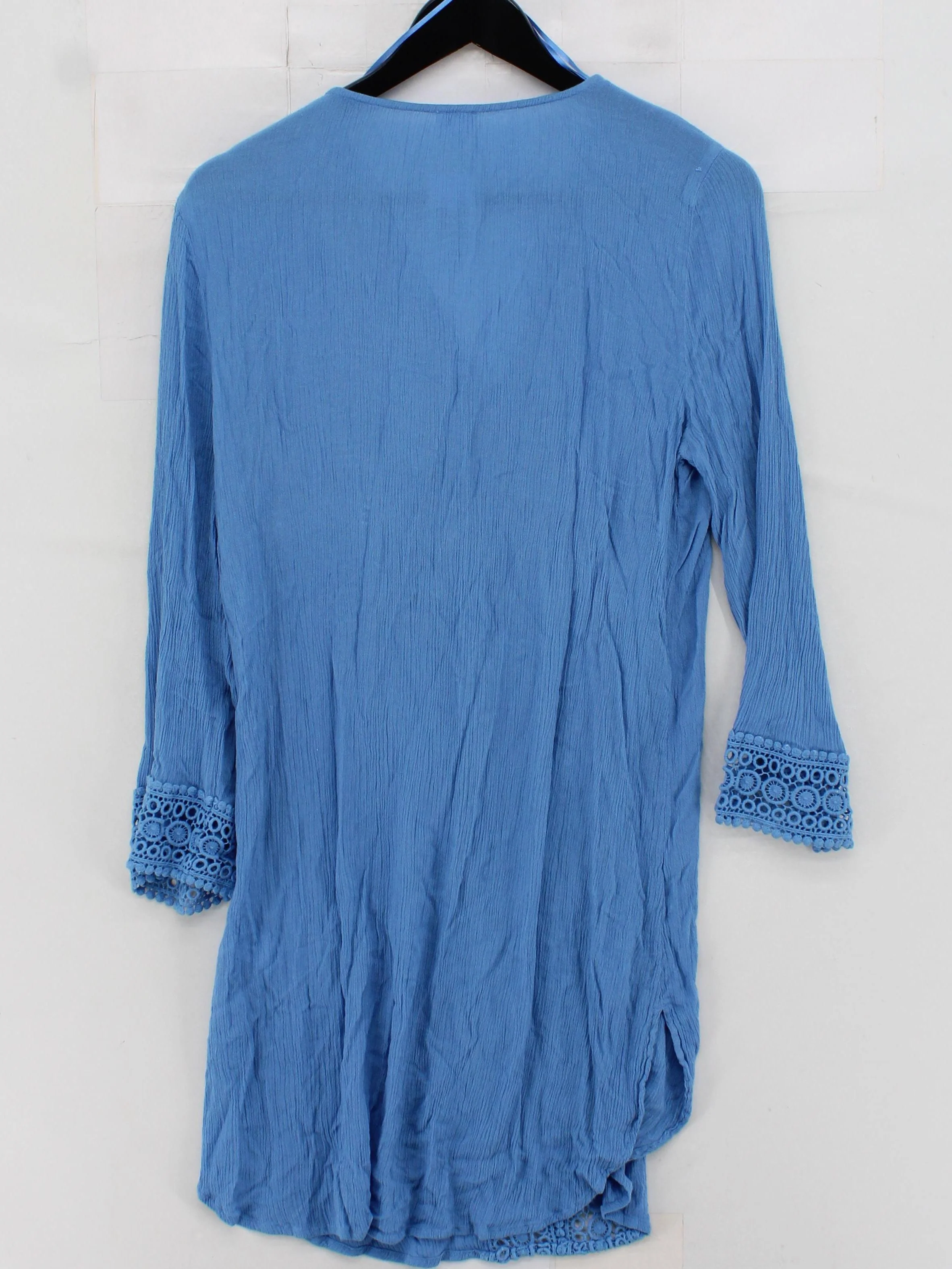 John Lewis Women's Top S Blue 100% Viscose 3/4 Sleeve V-Neck Tunic - Image 2