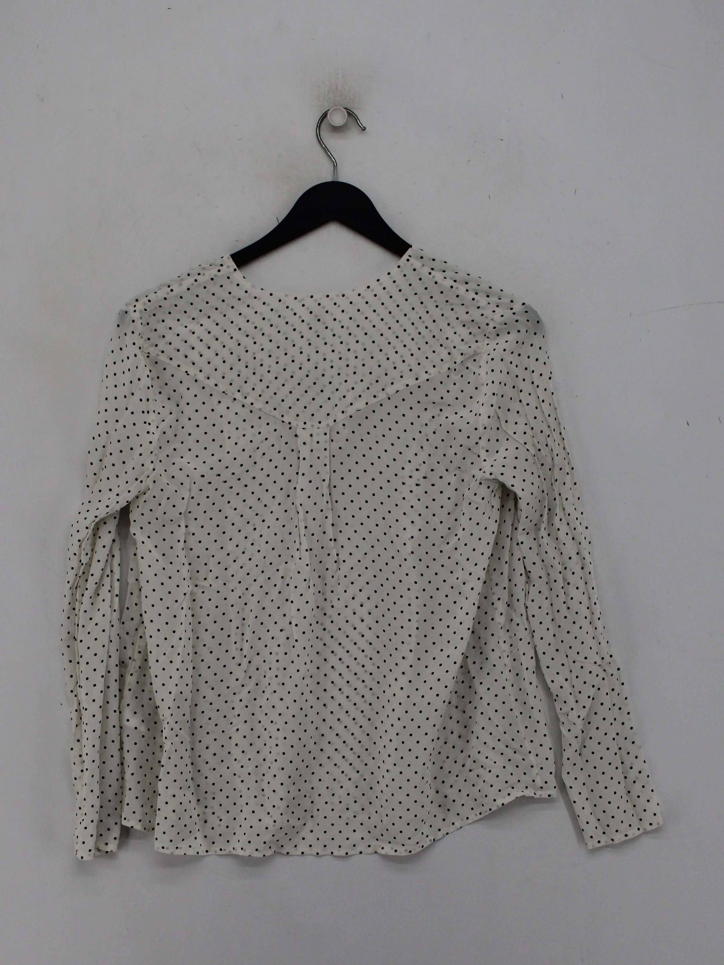 John Lewis Women's Top S White Polkadot 100% Silk Long Sleeve V-Neck Basic - Image 2