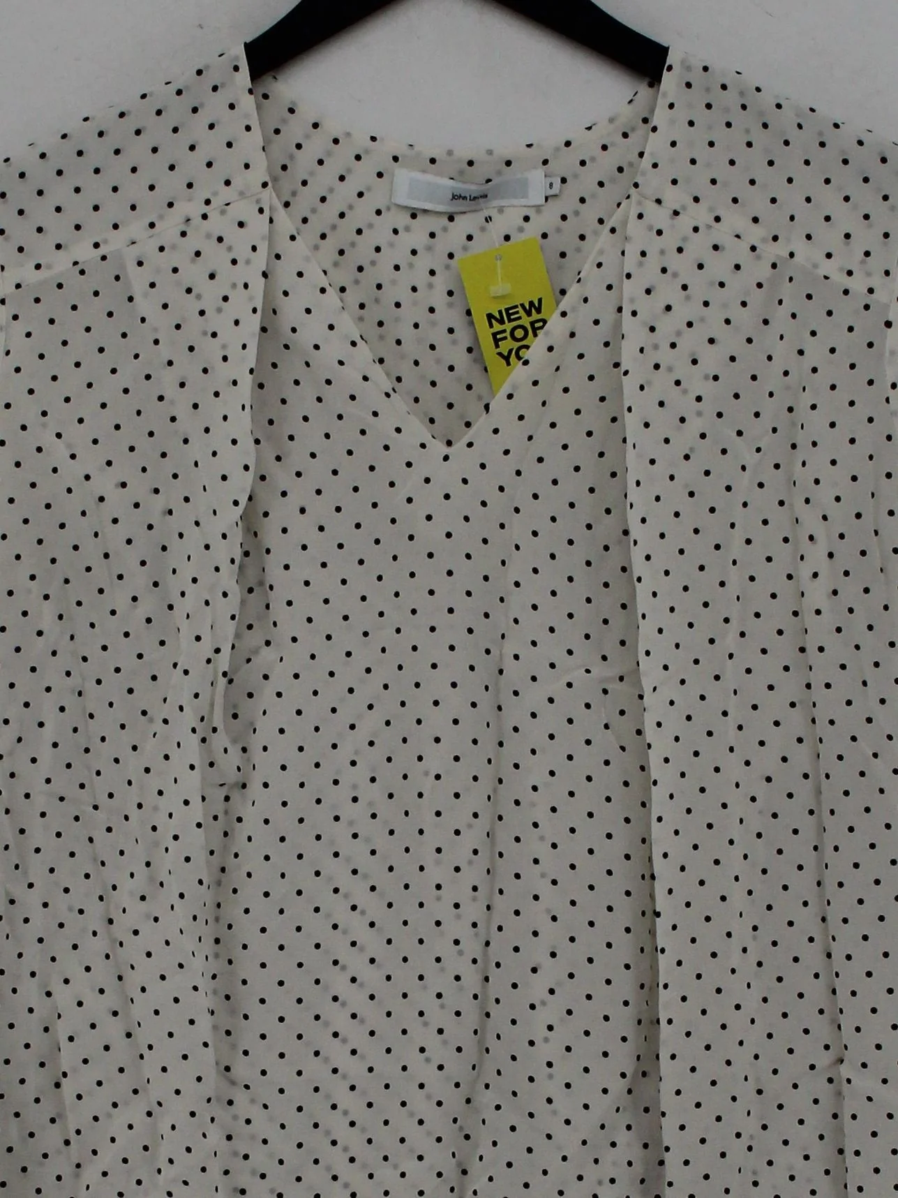 John Lewis Women's Top S White Polkadot 100% Silk Long Sleeve V-Neck Basic - Image 3