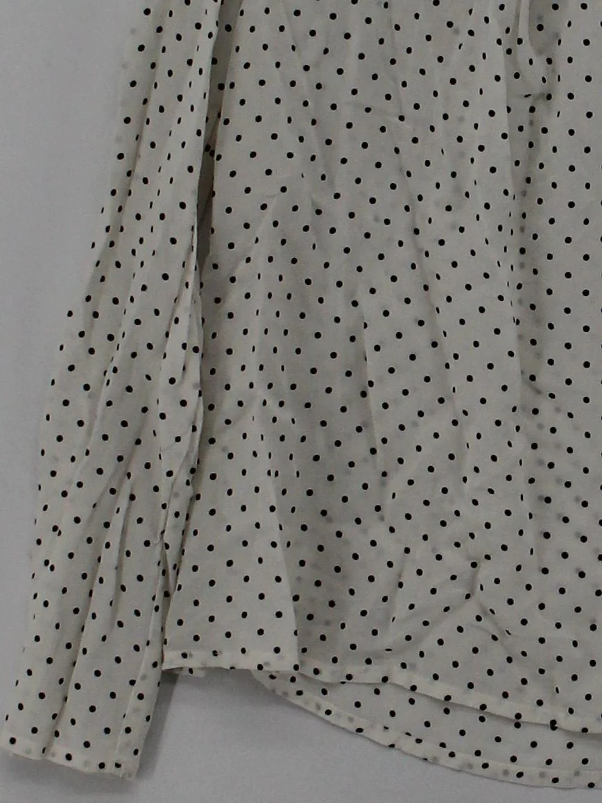 John Lewis Women's Top S White Polkadot 100% Silk Long Sleeve V-Neck Basic - Image 4