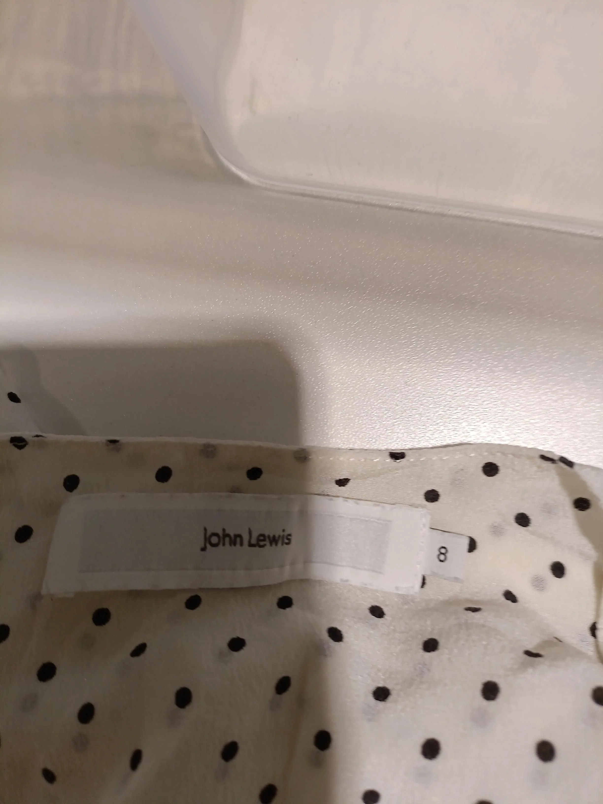 John Lewis Women's Top S White Polkadot 100% Silk Long Sleeve V-Neck Basic - Image 5