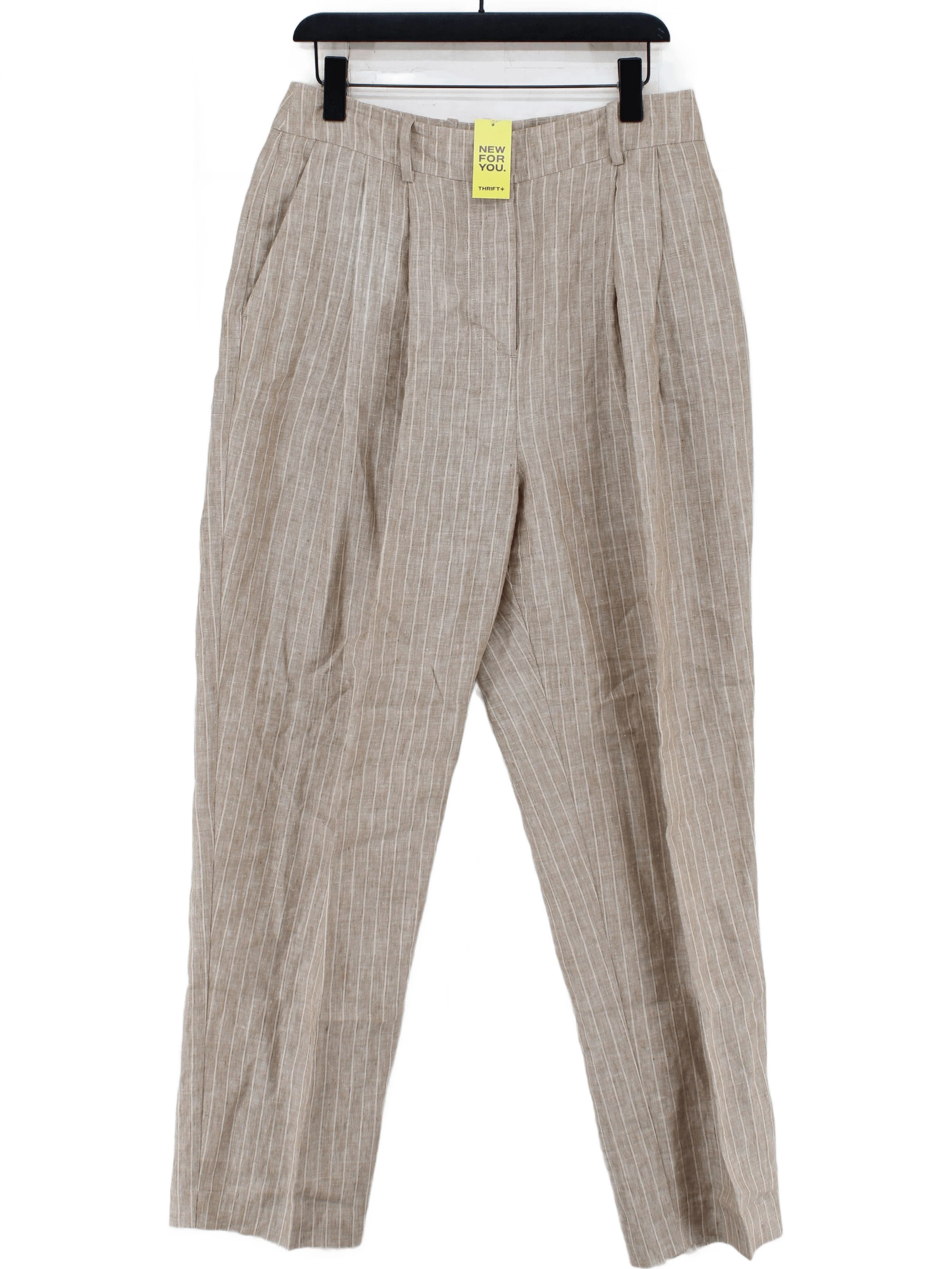 John Lewis Women's Trousers UK 12 Brown Striped 100% Linen Tapered Chino