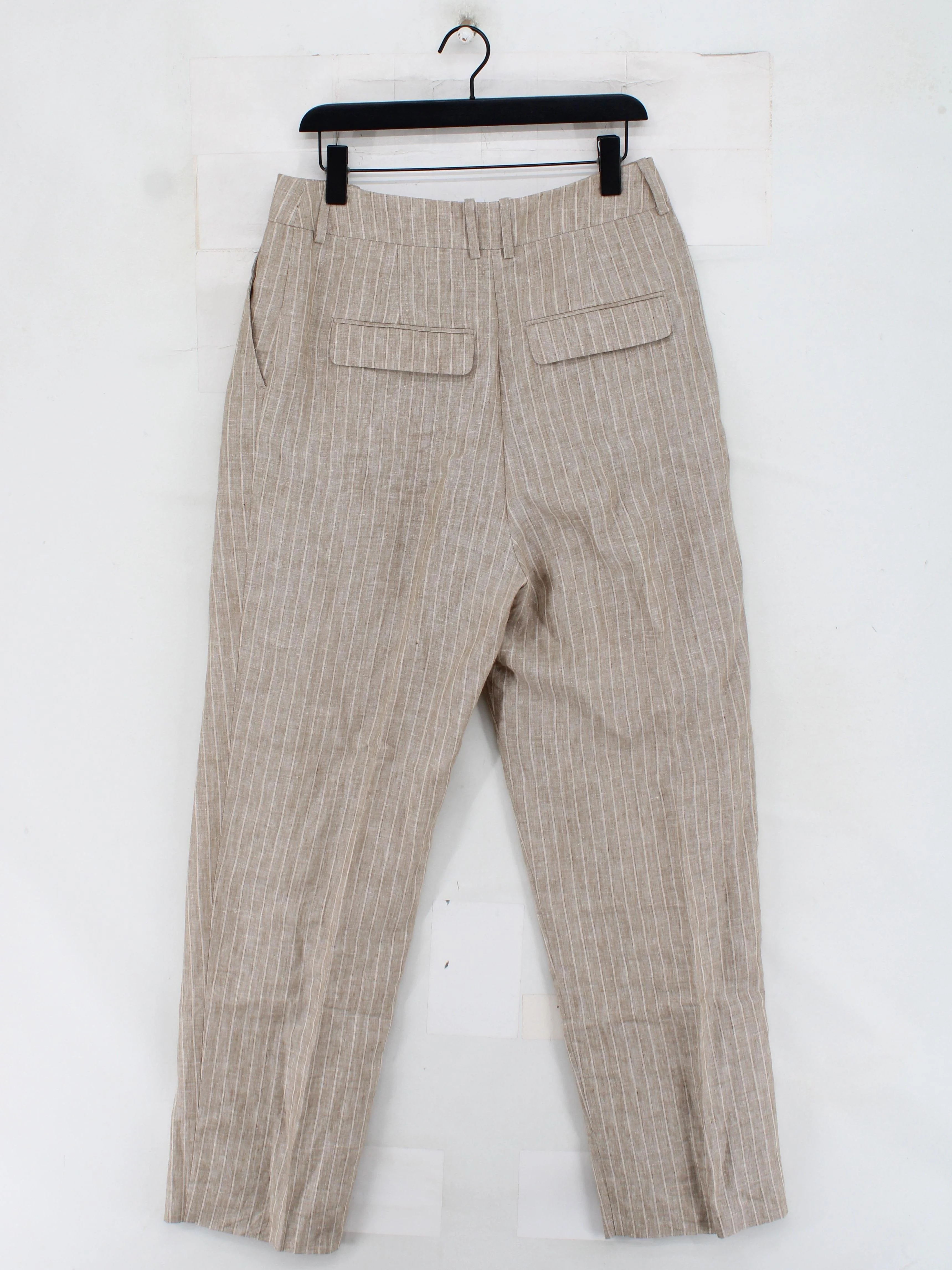 John Lewis Women's Trousers UK 12 Brown Striped 100% Linen Tapered Chino - Image 2