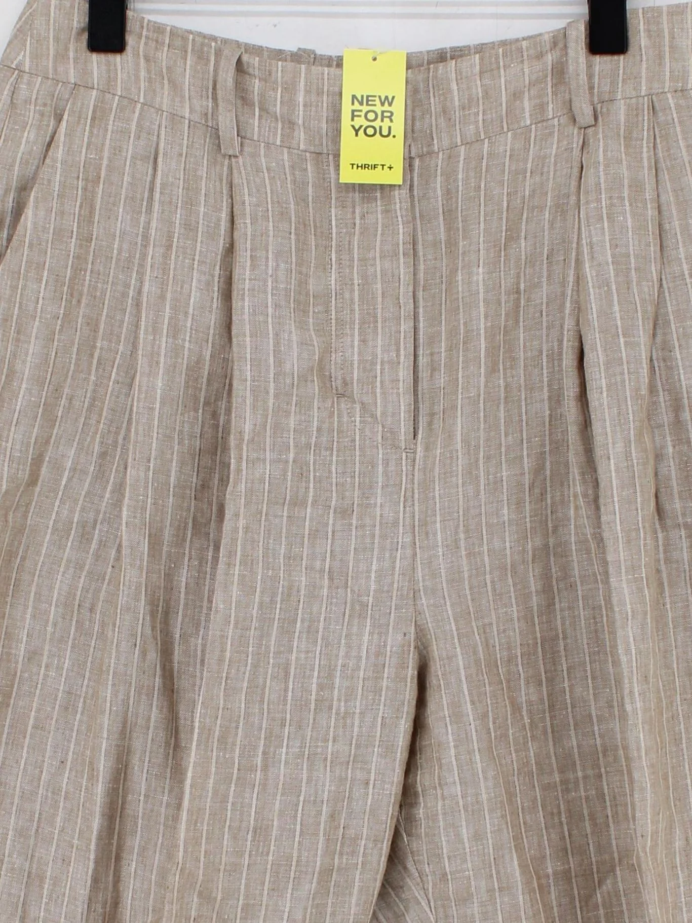 John Lewis Women's Trousers UK 12 Brown Striped 100% Linen Tapered Chino - Image 3