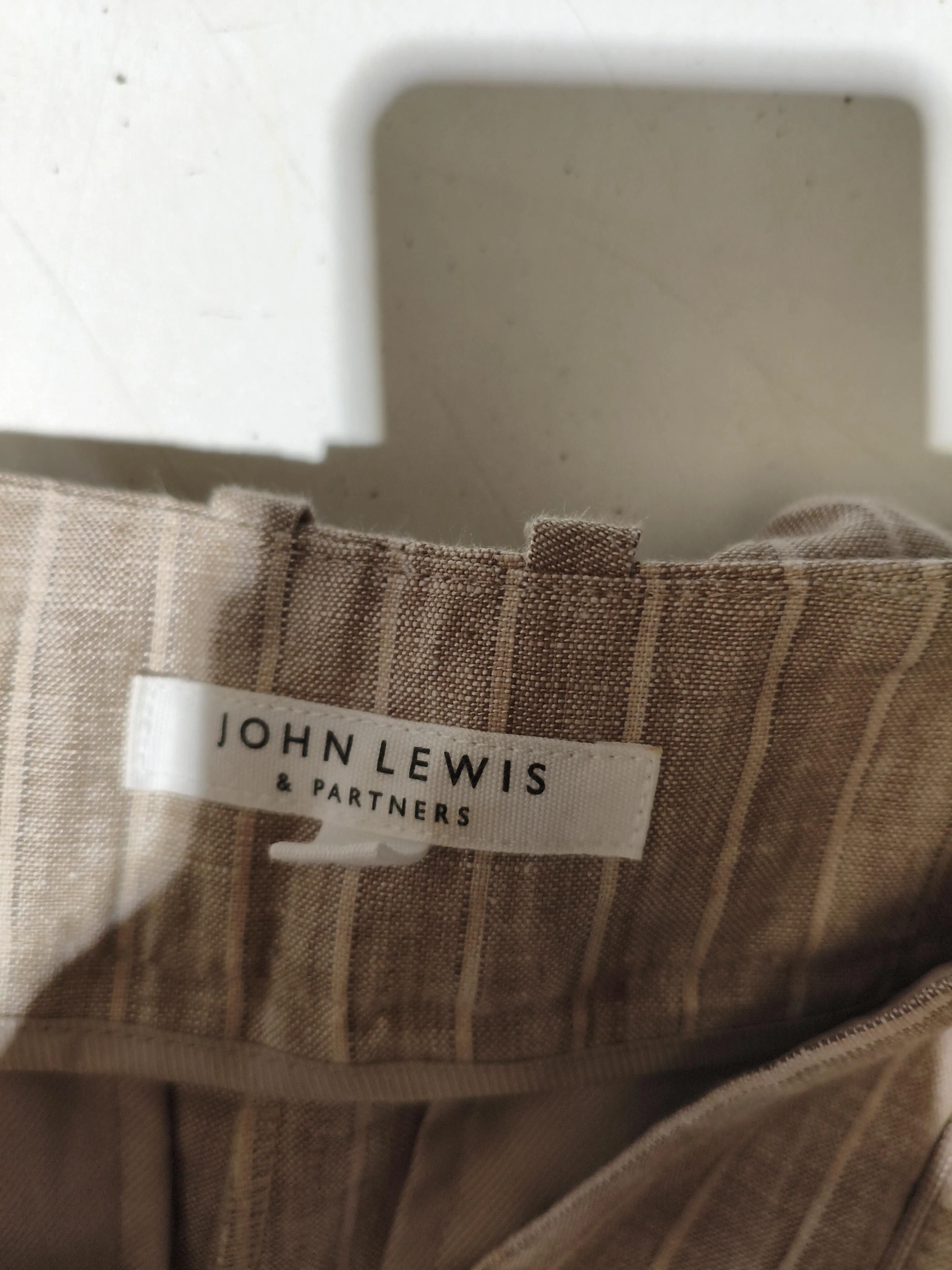 John Lewis Women's Trousers UK 12 Brown Striped 100% Linen Tapered Chino - Image 5