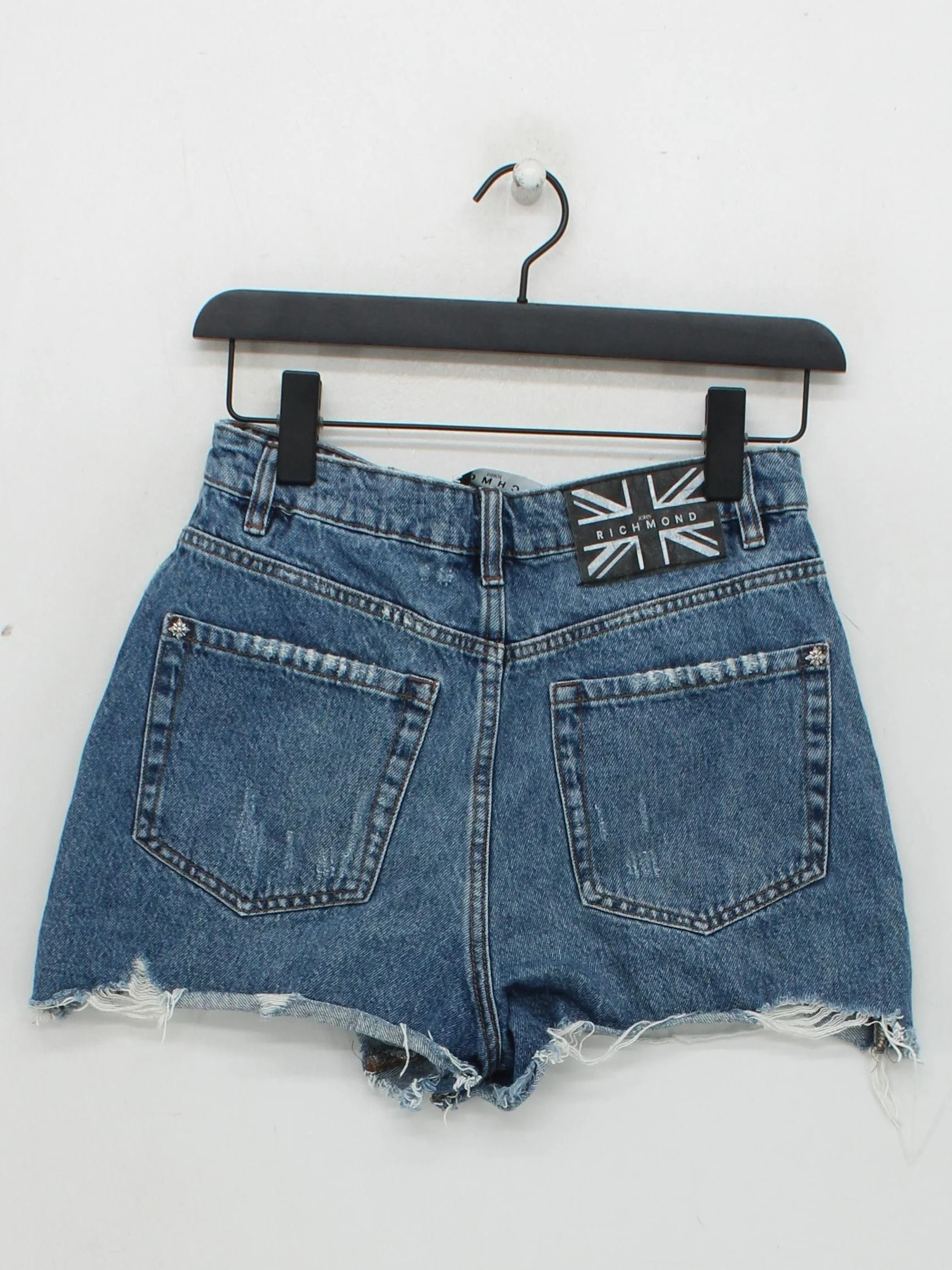 John Richmond Women's Shorts UK 12 Blue 100% Cotton Cut-Off - Image 2