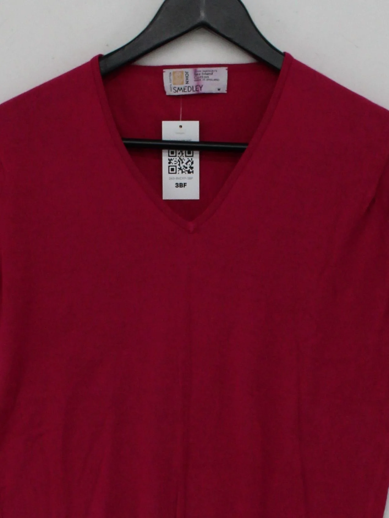 John Smedley Men's Jumper M Red 100% Cotton V-Neck Pullover - Image 3