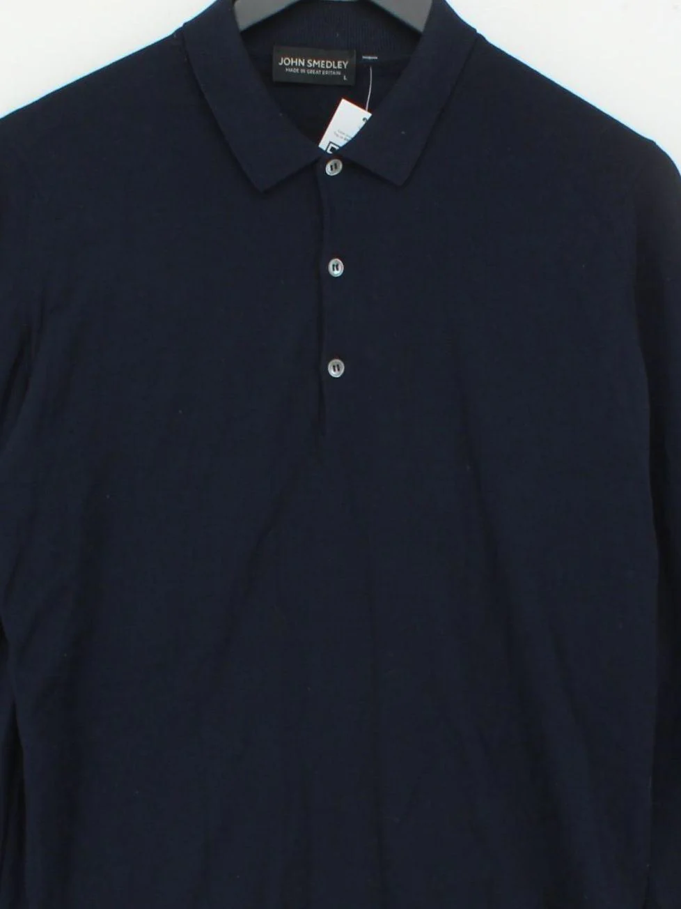John Smedley Men's Polo L Blue 100% Wool Basic - Image 3