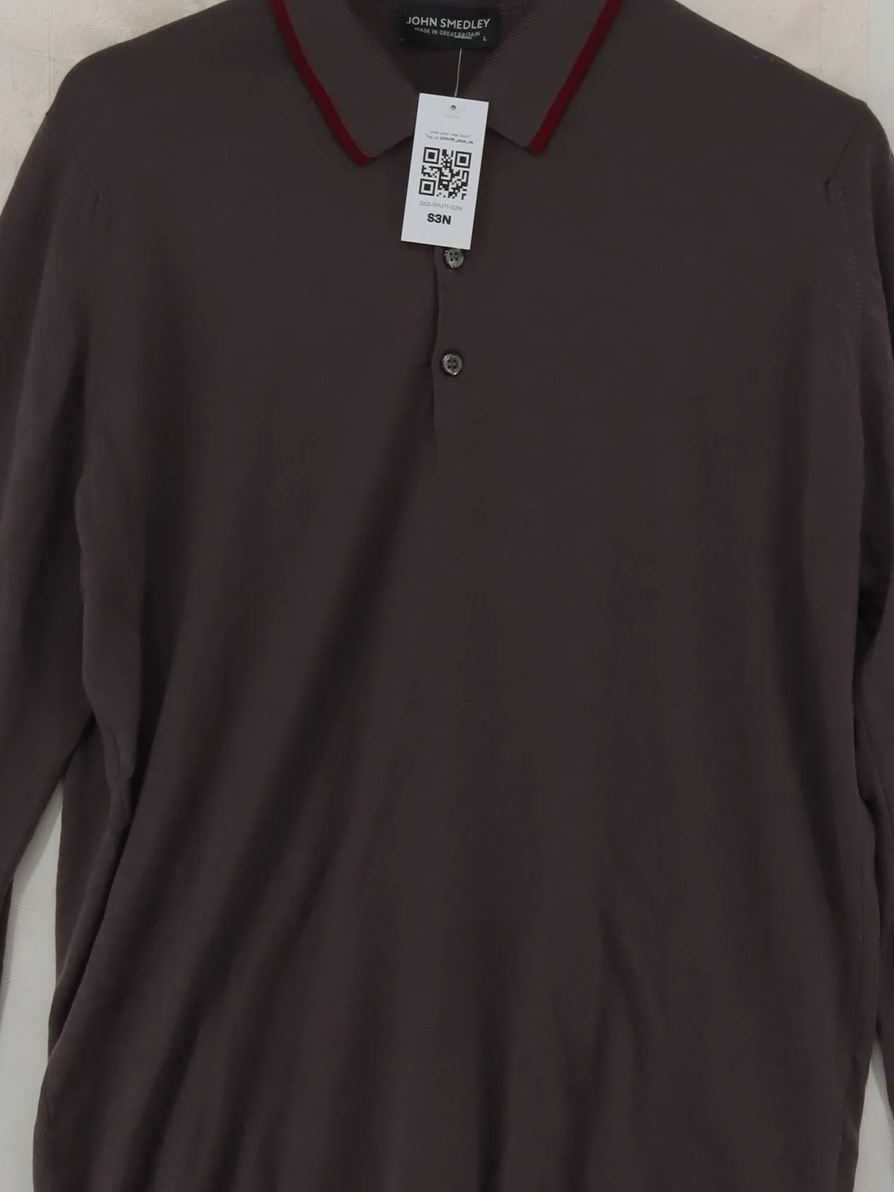 John Smedley Men's Polo L Brown 100% Wool Basic - Image 3