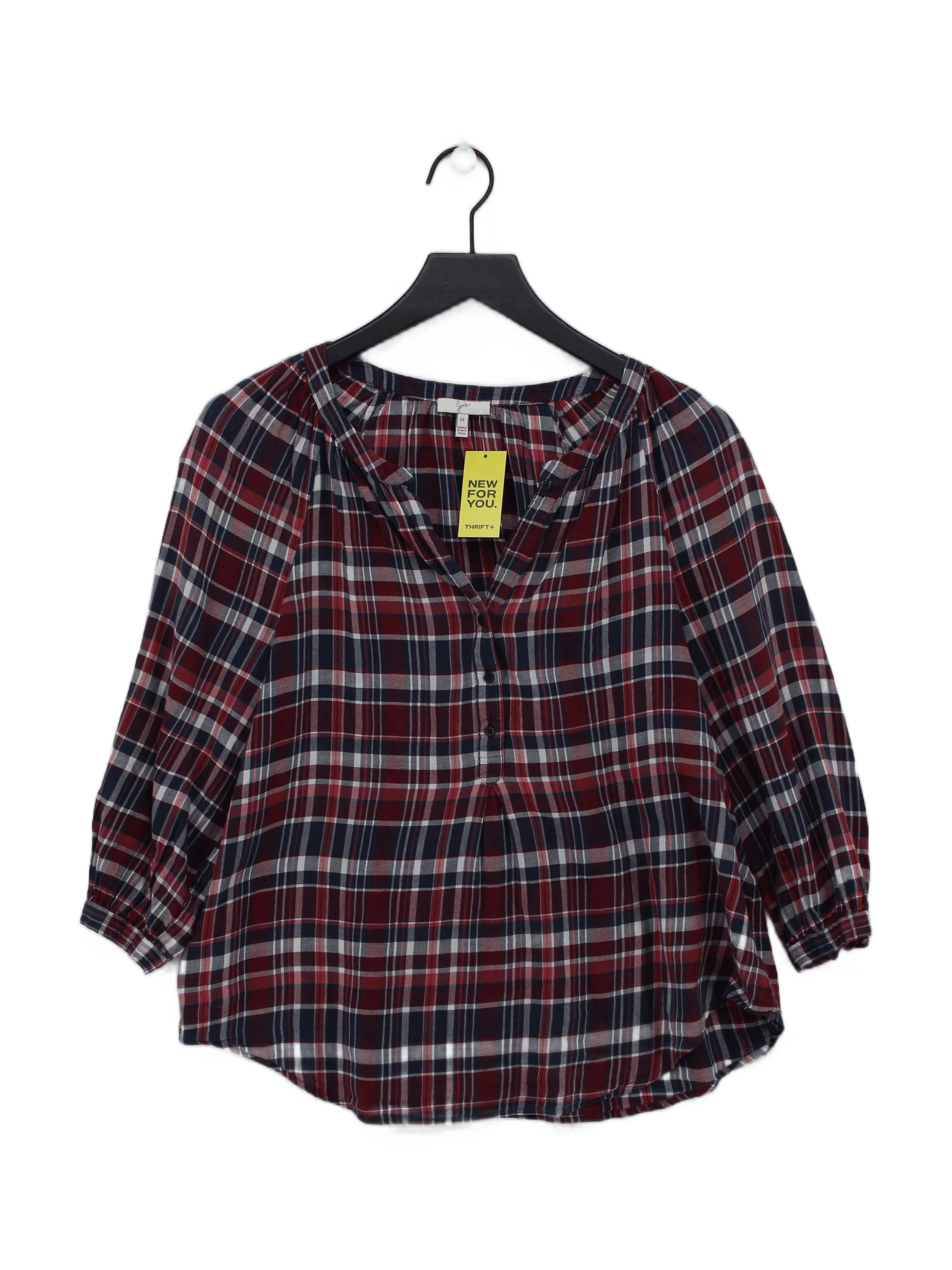 Joie Women's Shirt M Multi Checkered 100% Cotton 3/4 Sleeve V-Neck Basic