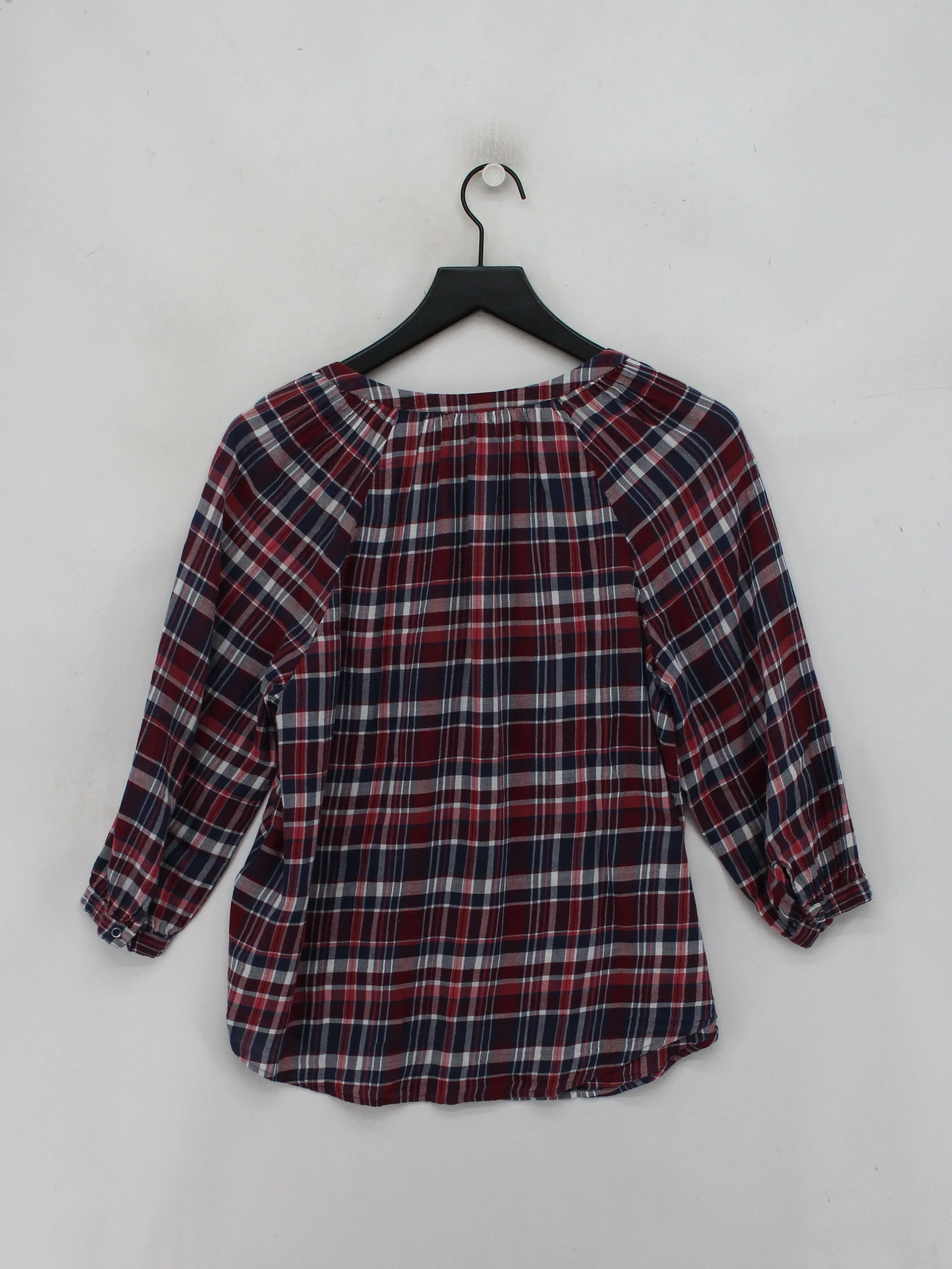 Joie Women's Shirt M Multi Checkered 100% Cotton 3/4 Sleeve V-Neck Basic - Image 2