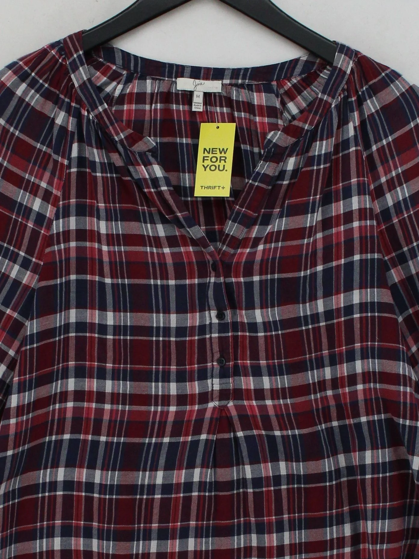 Joie Women's Shirt M Multi Checkered 100% Cotton 3/4 Sleeve V-Neck Basic - Image 3