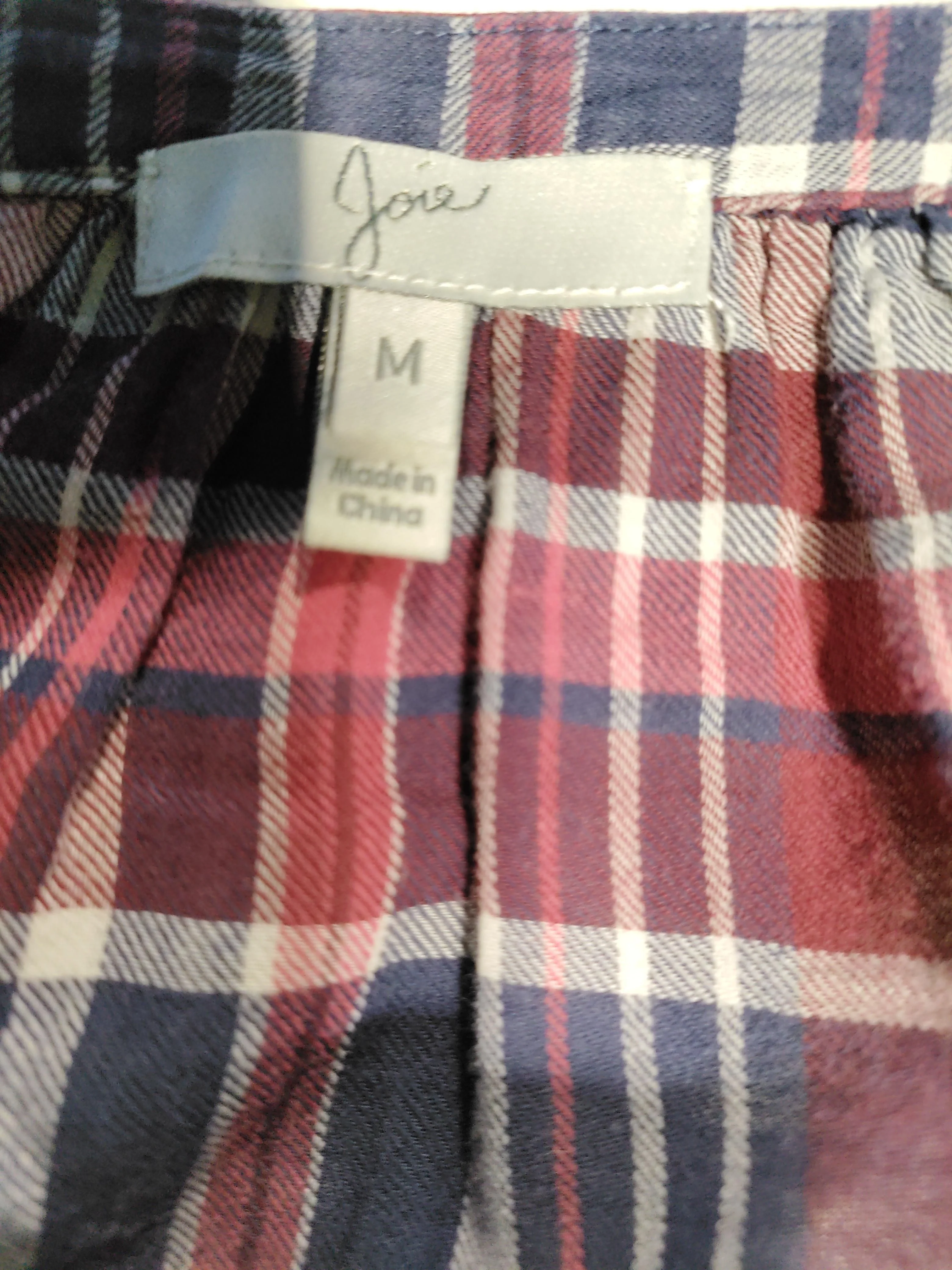 Joie Women's Shirt M Multi Checkered 100% Cotton 3/4 Sleeve V-Neck Basic - Image 5