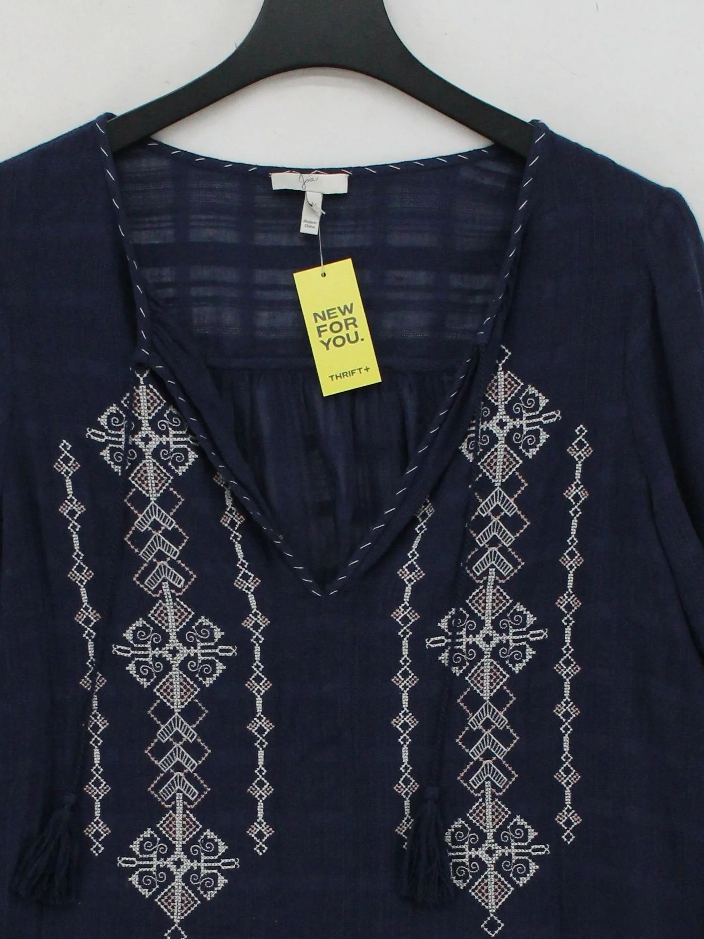 Joie Women's Top M Blue Cotton with Polyester 3/4 Sleeve V-Neck Basic - Image 3