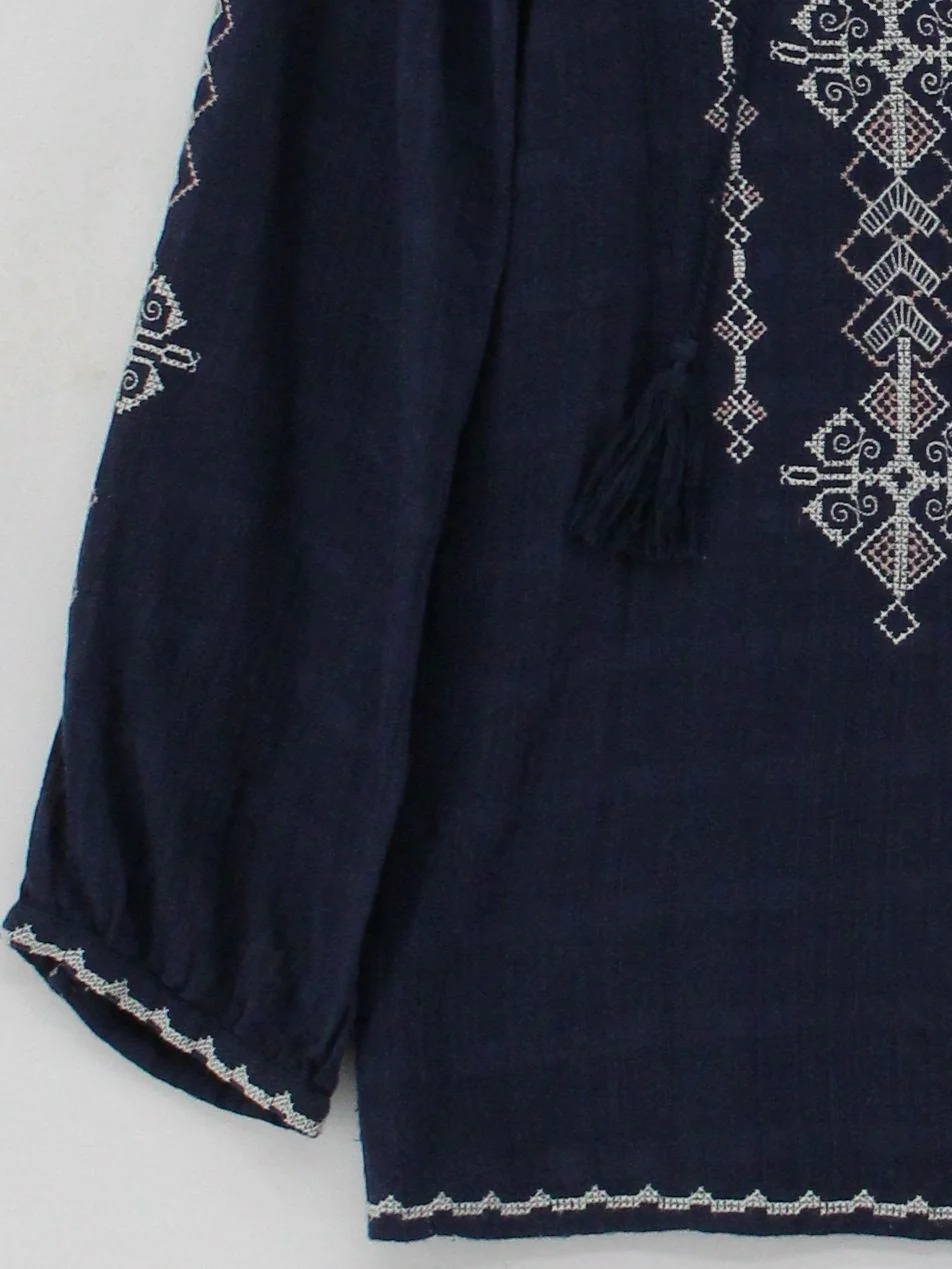 Joie Women's Top M Blue Cotton with Polyester 3/4 Sleeve V-Neck Basic - Image 4