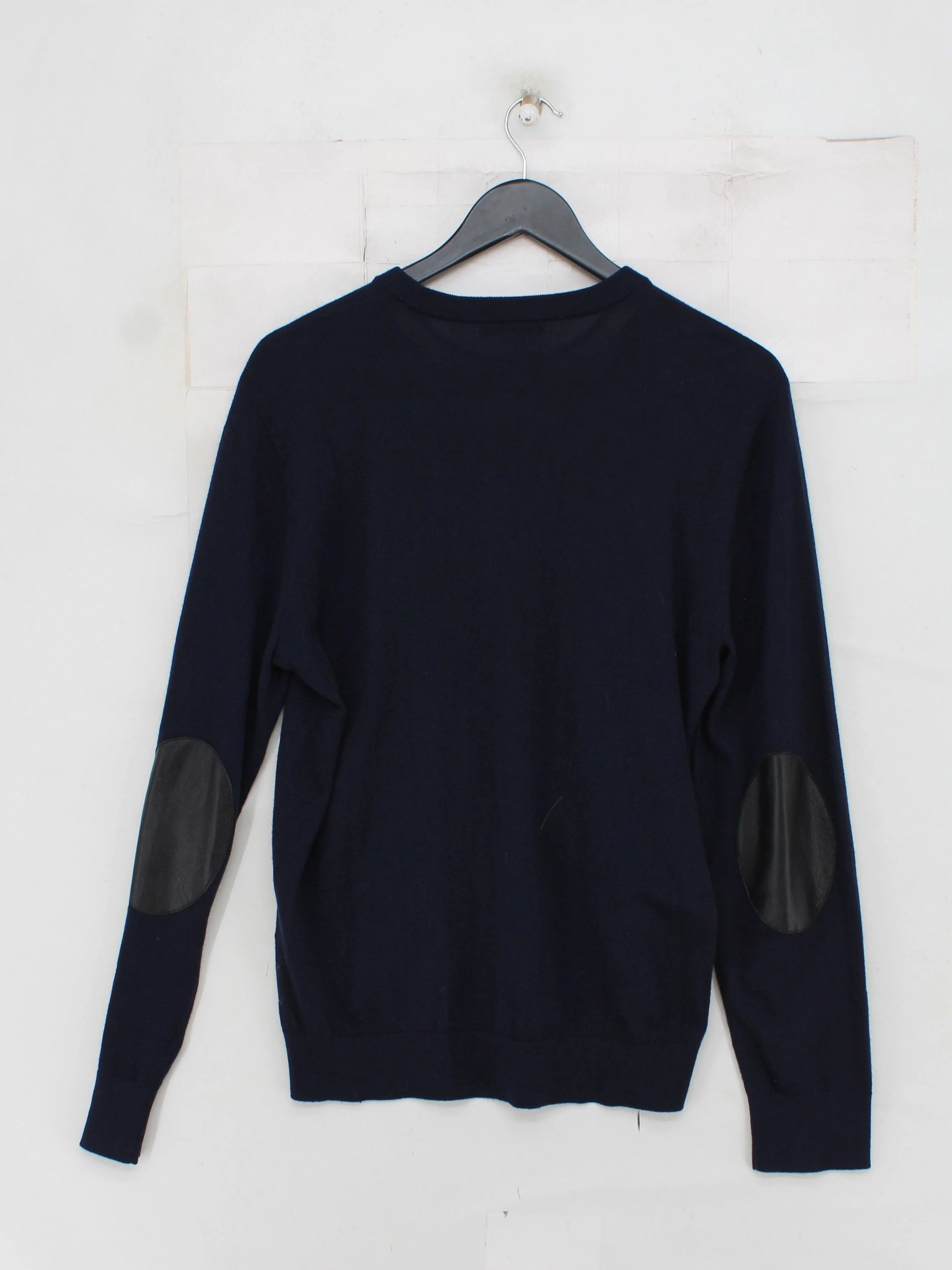 Joseph Men's Jumper M Blue Wool with Leather Round Neck Pullover - Image 2