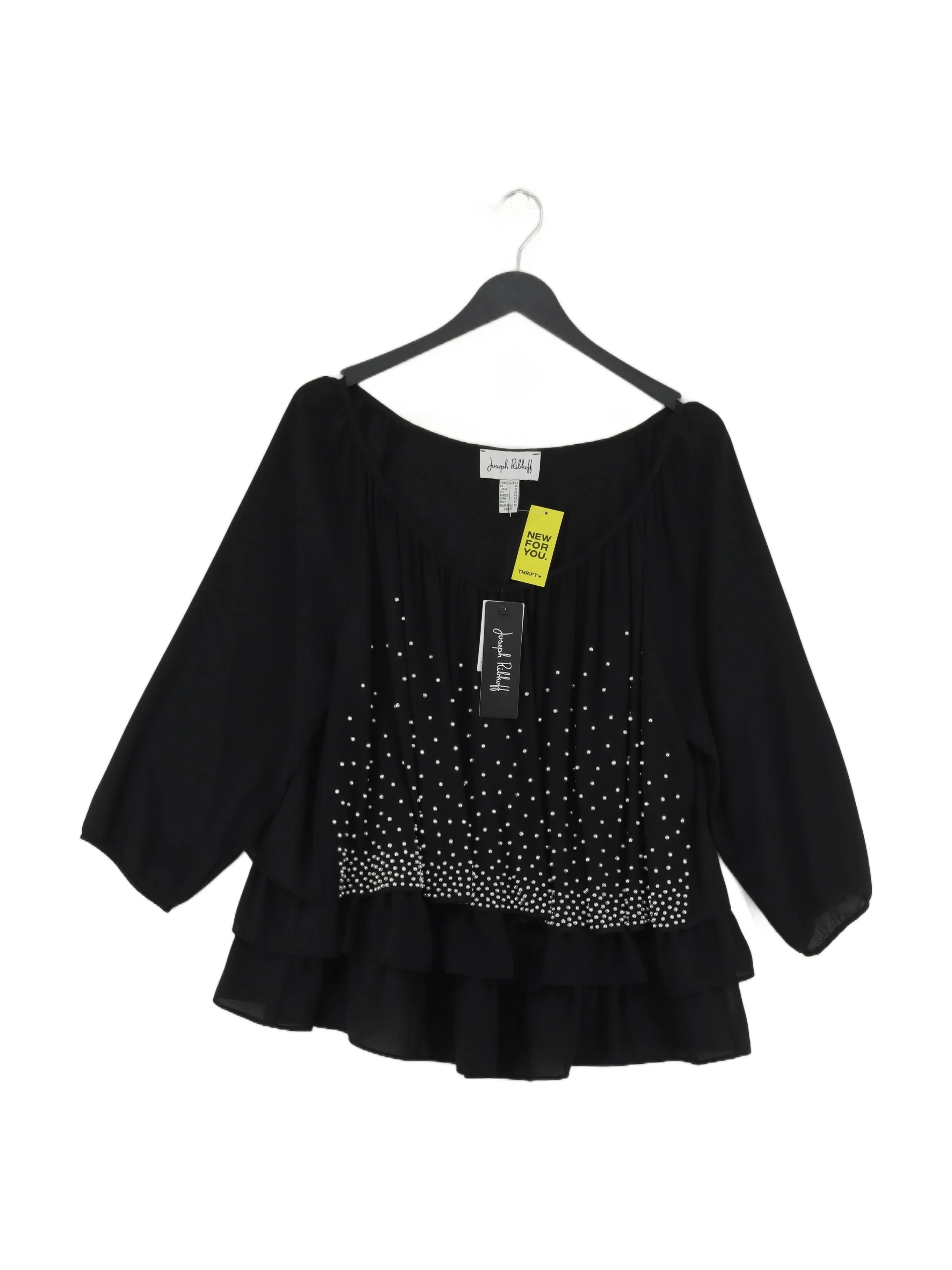 Joseph Ribkoff Women's Blouse L Black 100% Other 3/4 Sleeve Round Neck Basic