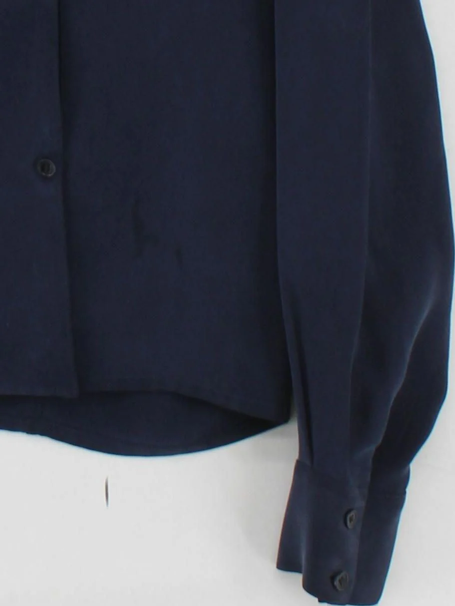Joseph Women's Blouse UK 12 Blue 100% Silk Long Sleeve Collared Basic - Image 4