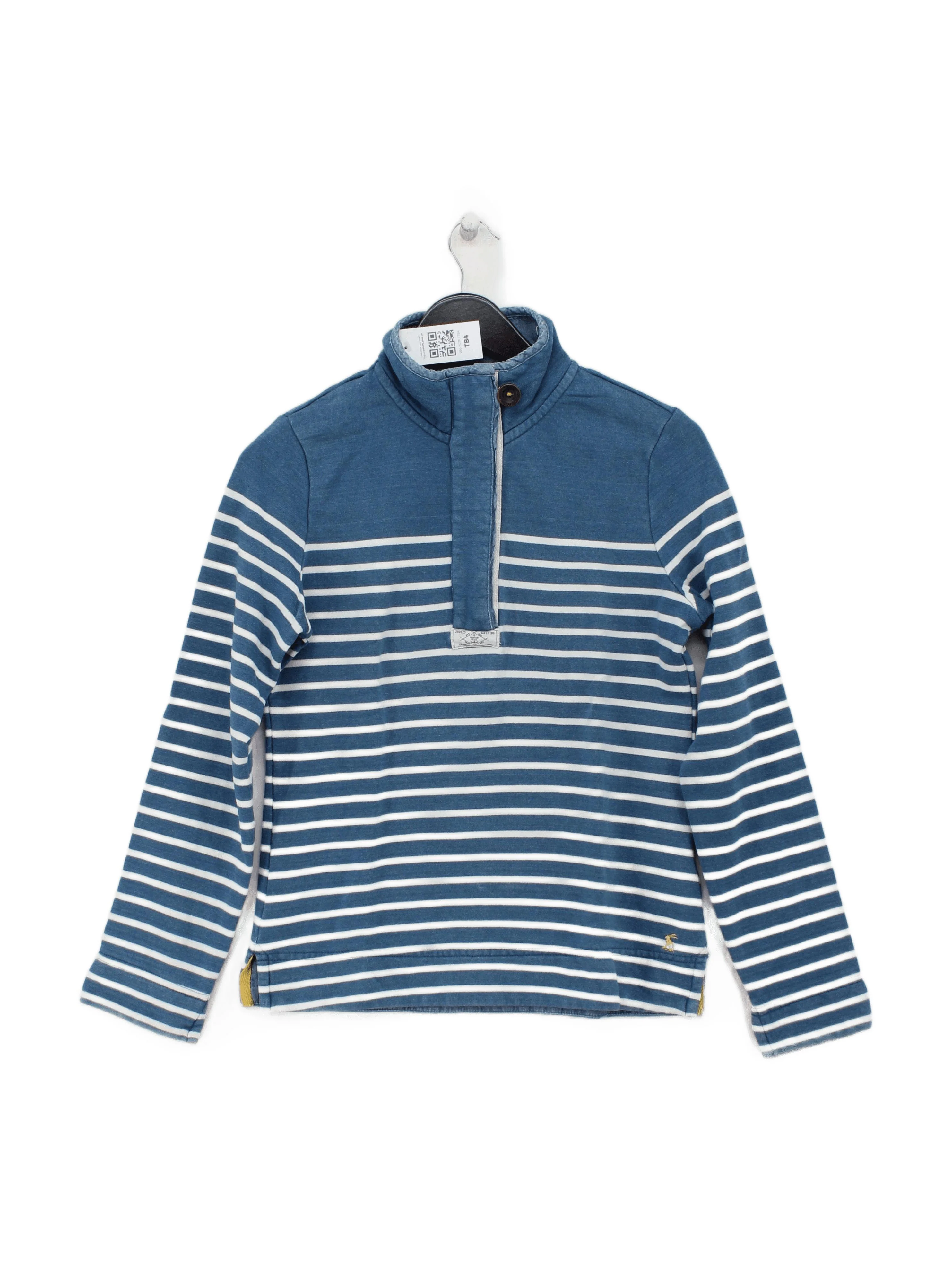 Joules Men's Jumper S Blue Striped 100% Cotton Mock Neck Pullover