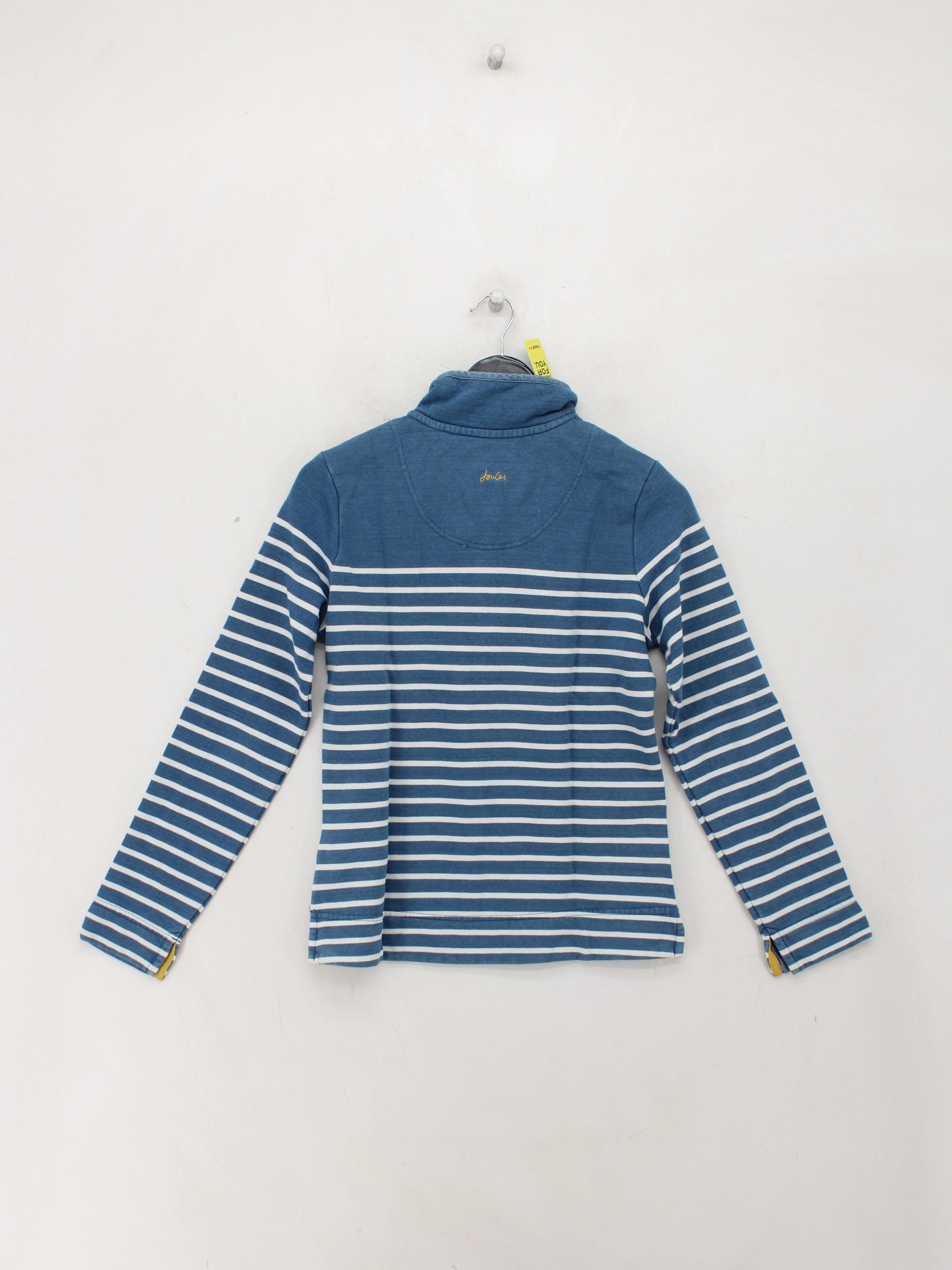 Joules Men's Jumper S Blue Striped 100% Cotton Mock Neck Pullover - Image 2