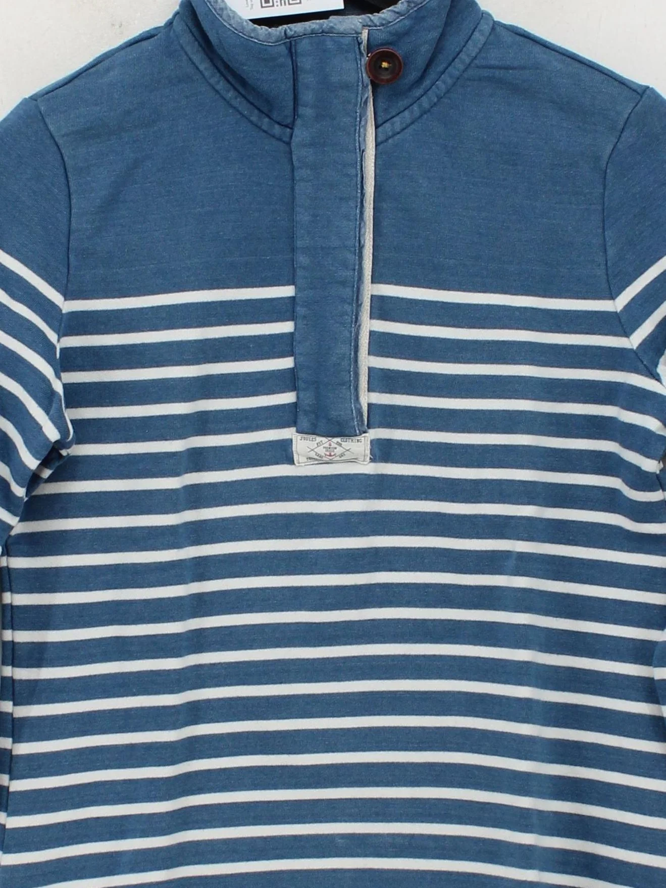 Joules Men's Jumper S Blue Striped 100% Cotton Mock Neck Pullover - Image 3