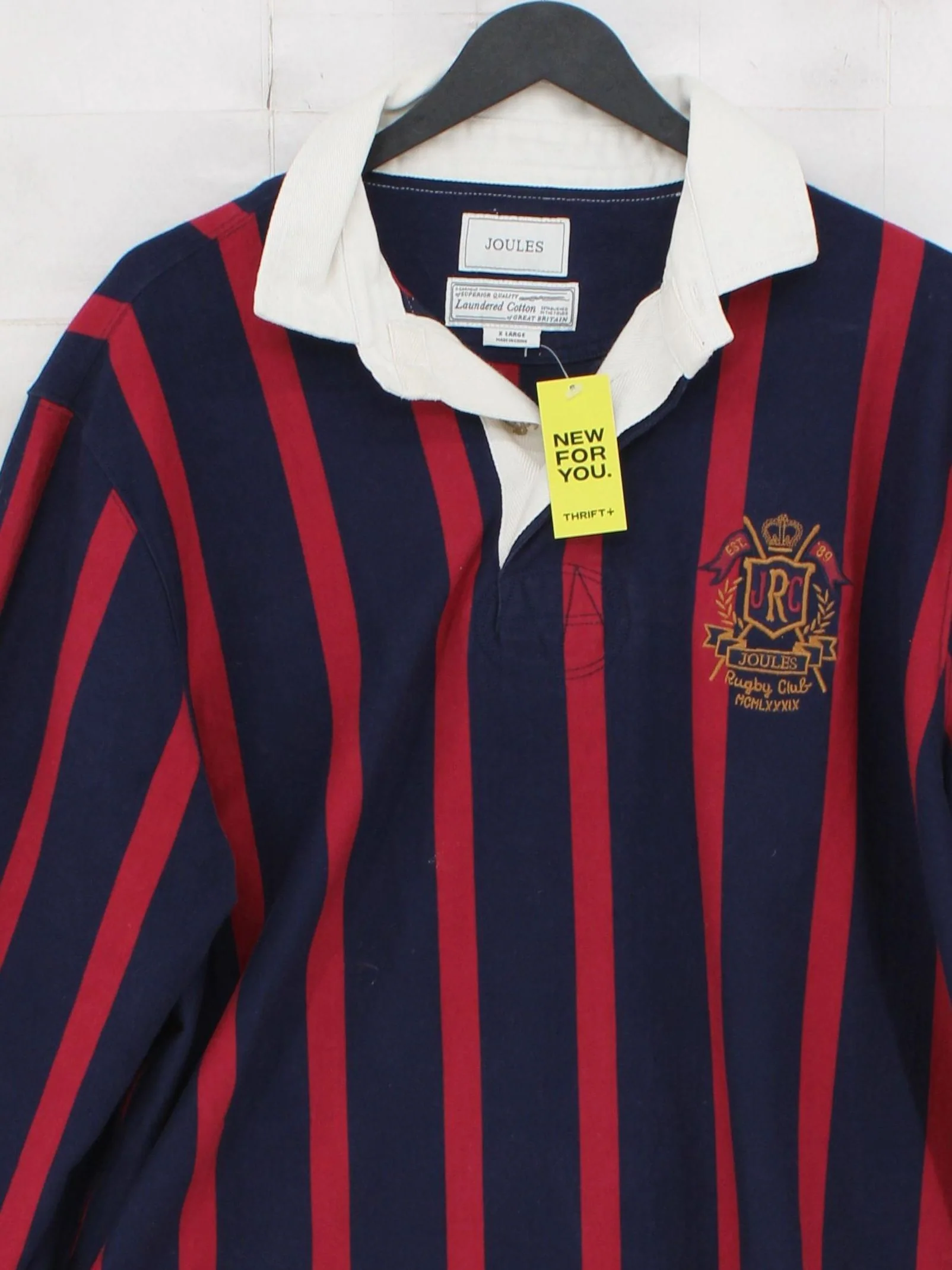 Joules Men's Polo XL Blue Striped 100% Cotton Basic - Image 3
