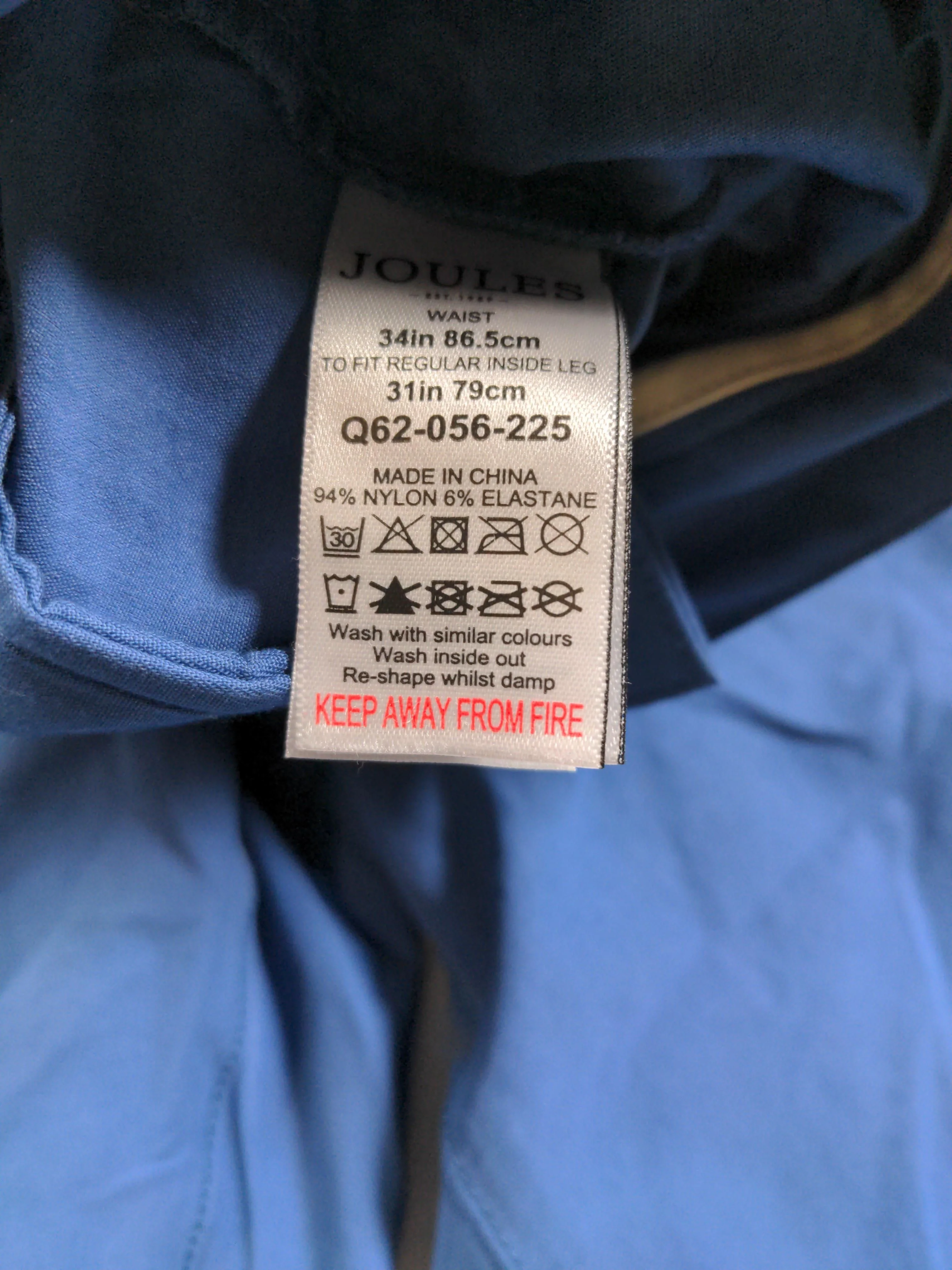Joules Men's Trousers W 34 in; L 31 in Blue Nylon with Elastane Tapered Chino - Image 6