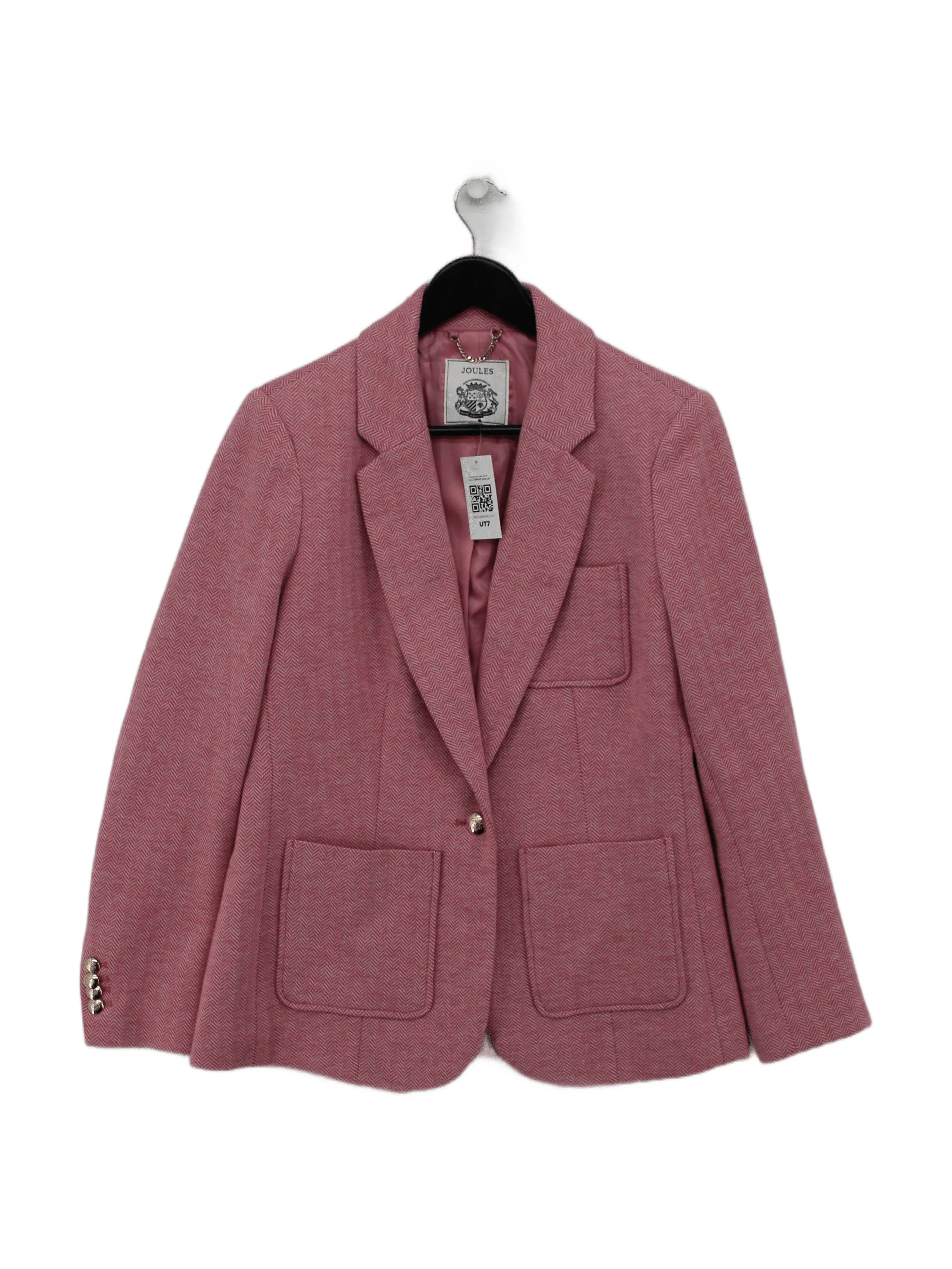 Joules Women's Blazer UK 12 Pink Cotton with Nylon, Polyester Overcoat