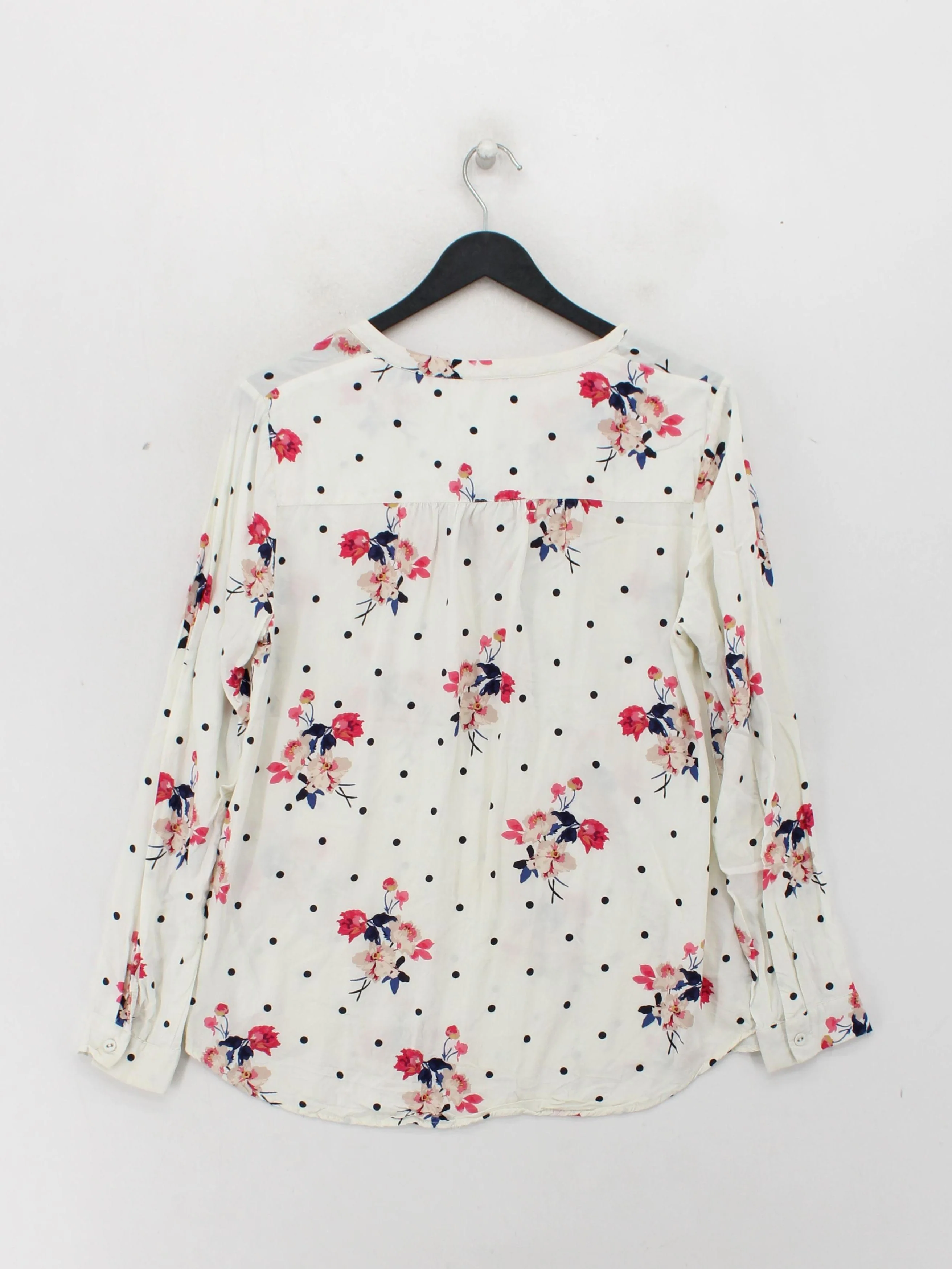 Joules Women's Blouse M White Floral 100% Viscose Long Sleeve V-Neck Basic - Image 2