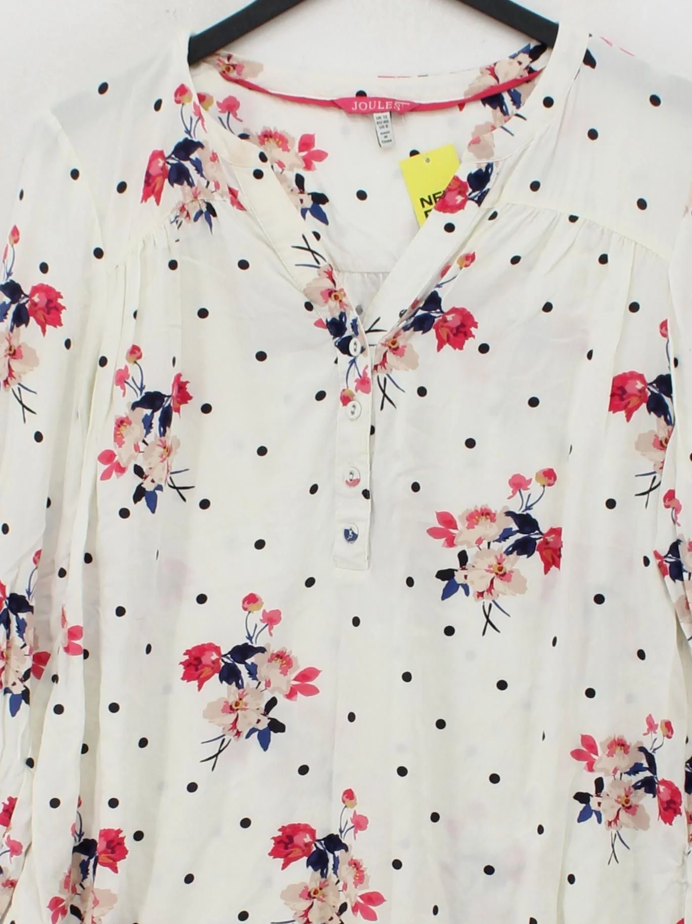 Joules Women's Blouse M White Floral 100% Viscose Long Sleeve V-Neck Basic - Image 3